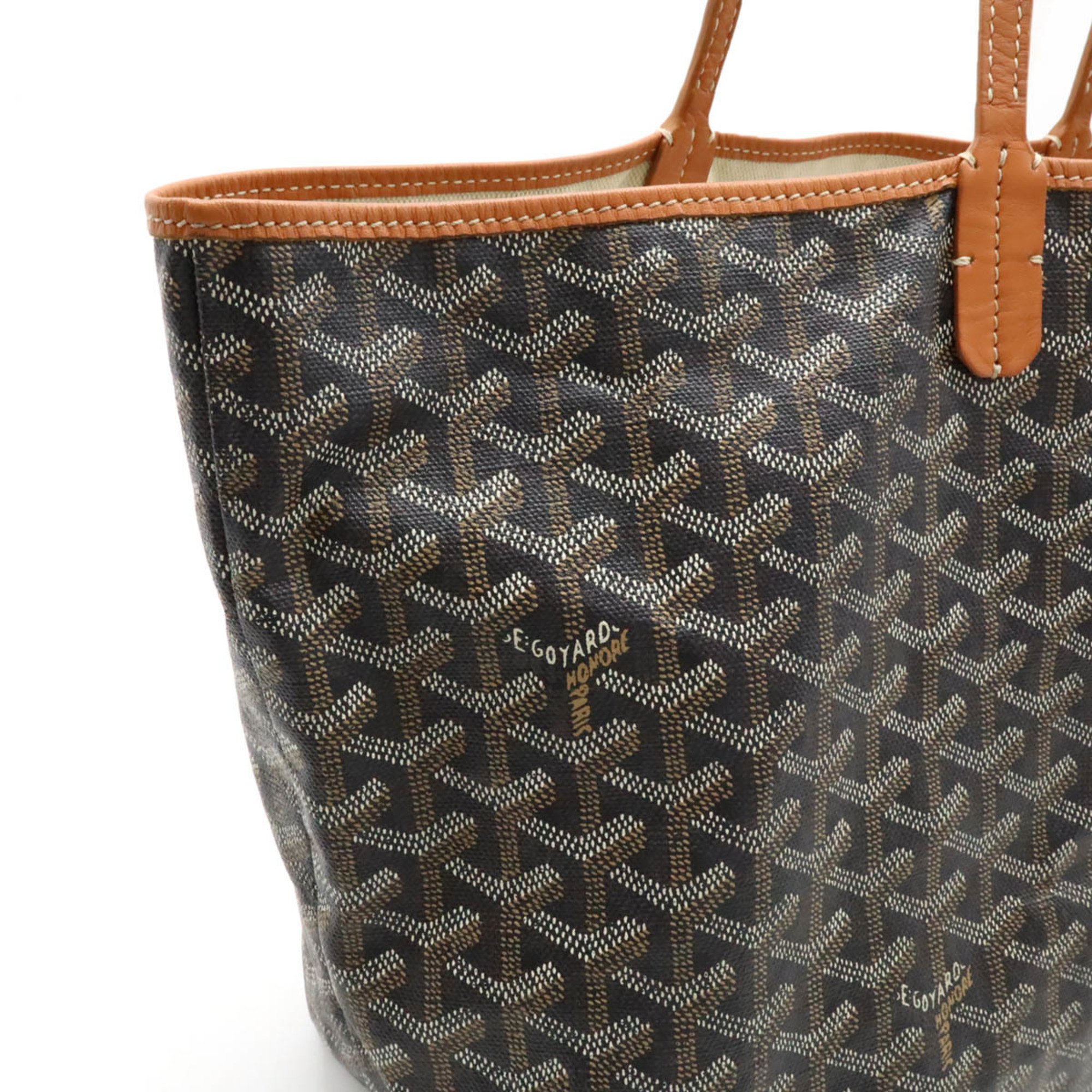 GOYARD Saint Louis PM Tote Bag Shoulder Coated Canvas Leather Black Light Brown White