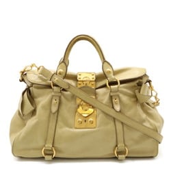 Miu Miu Miu Ribbon Handbag Shoulder Bag Leather Beige