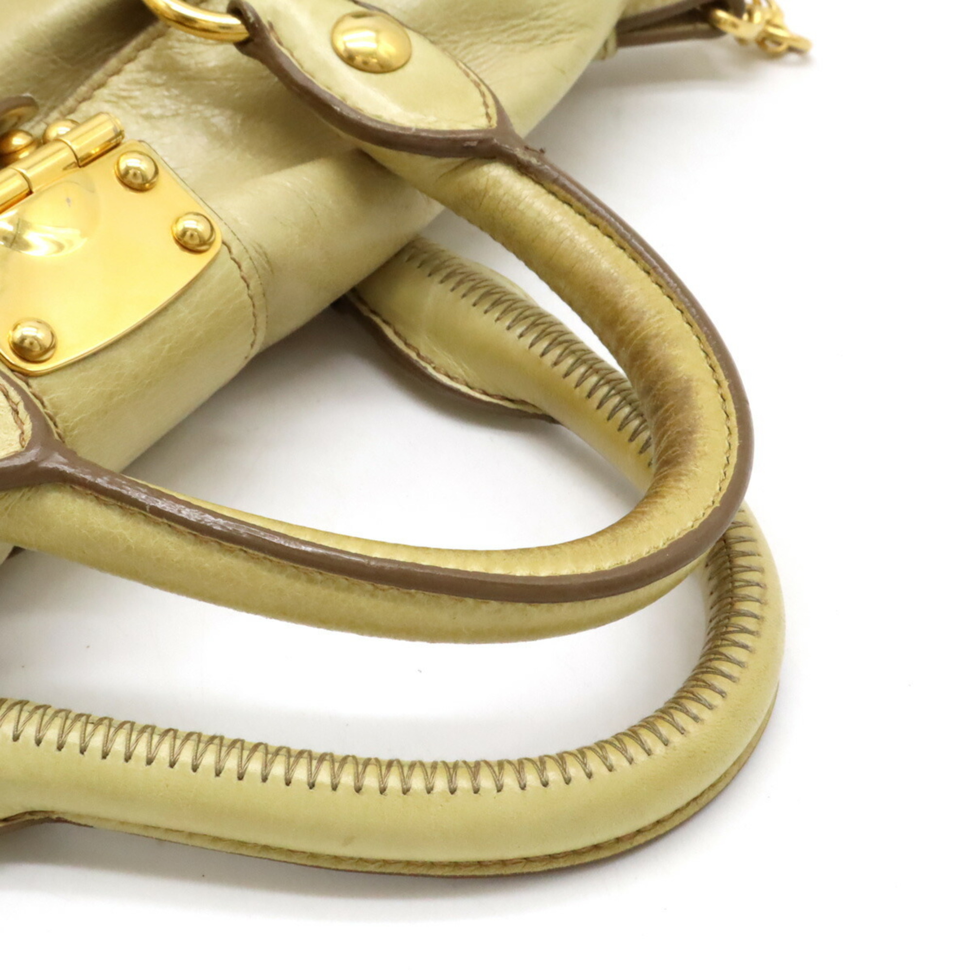 Miu Miu Miu Ribbon Handbag Shoulder Bag Leather Beige