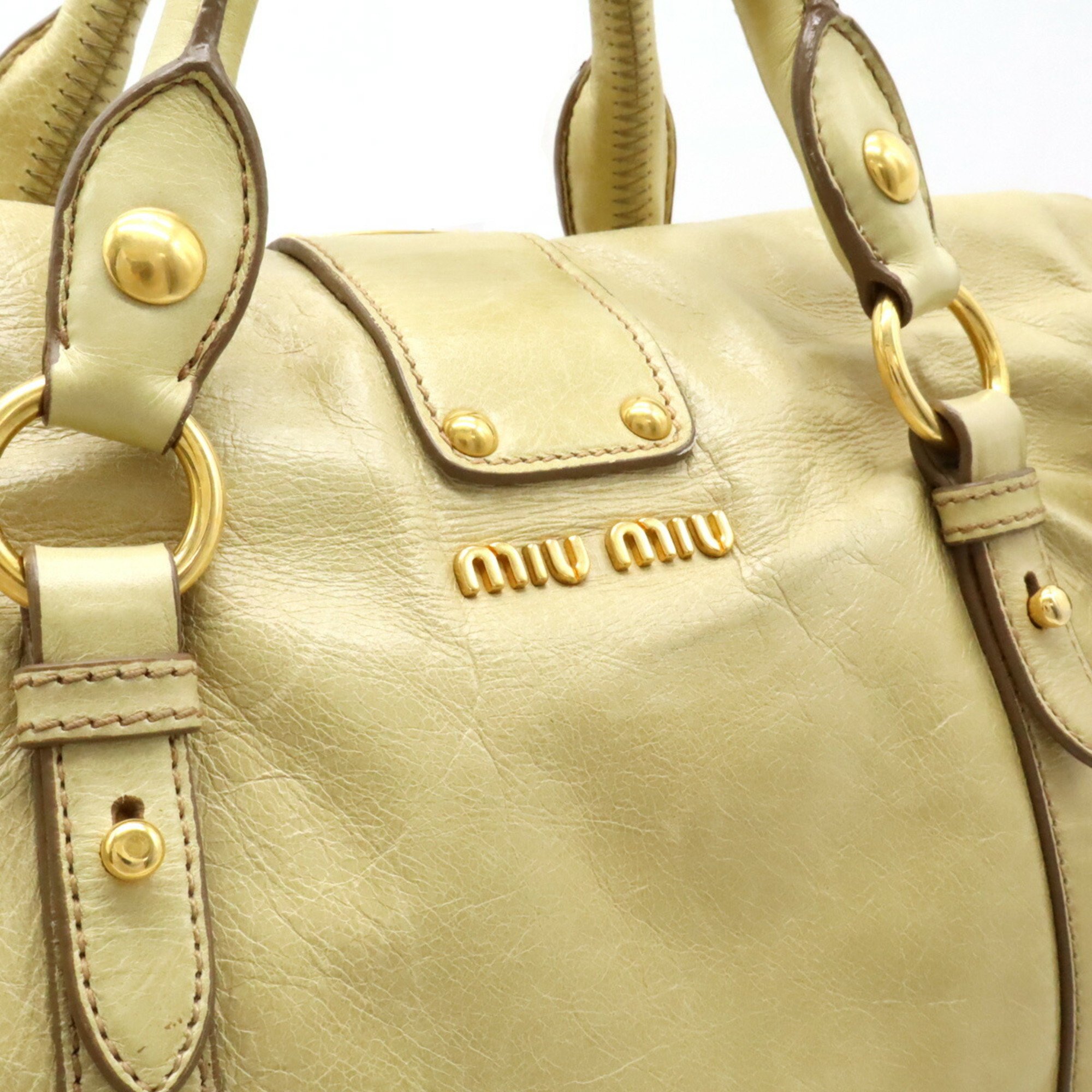 Miu Miu Miu Ribbon Handbag Shoulder Bag Leather Beige