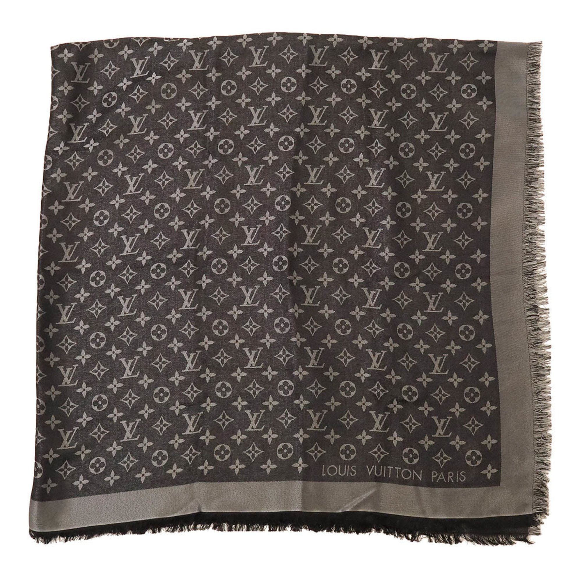 LOUIS VUITTON Louis Vuitton Shawl Monogram Shine Large Stole Silk Rayon Wool Noir M75123