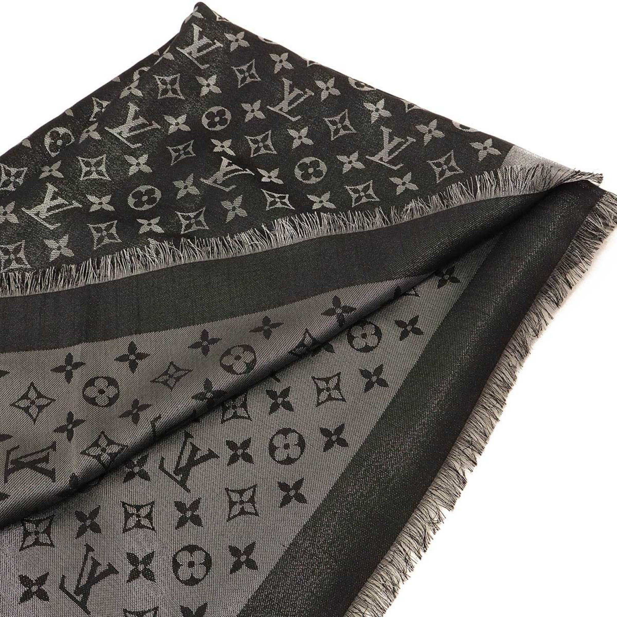 LOUIS VUITTON Louis Vuitton Shawl Monogram Shine Large Stole Silk Rayon Wool Noir M75123