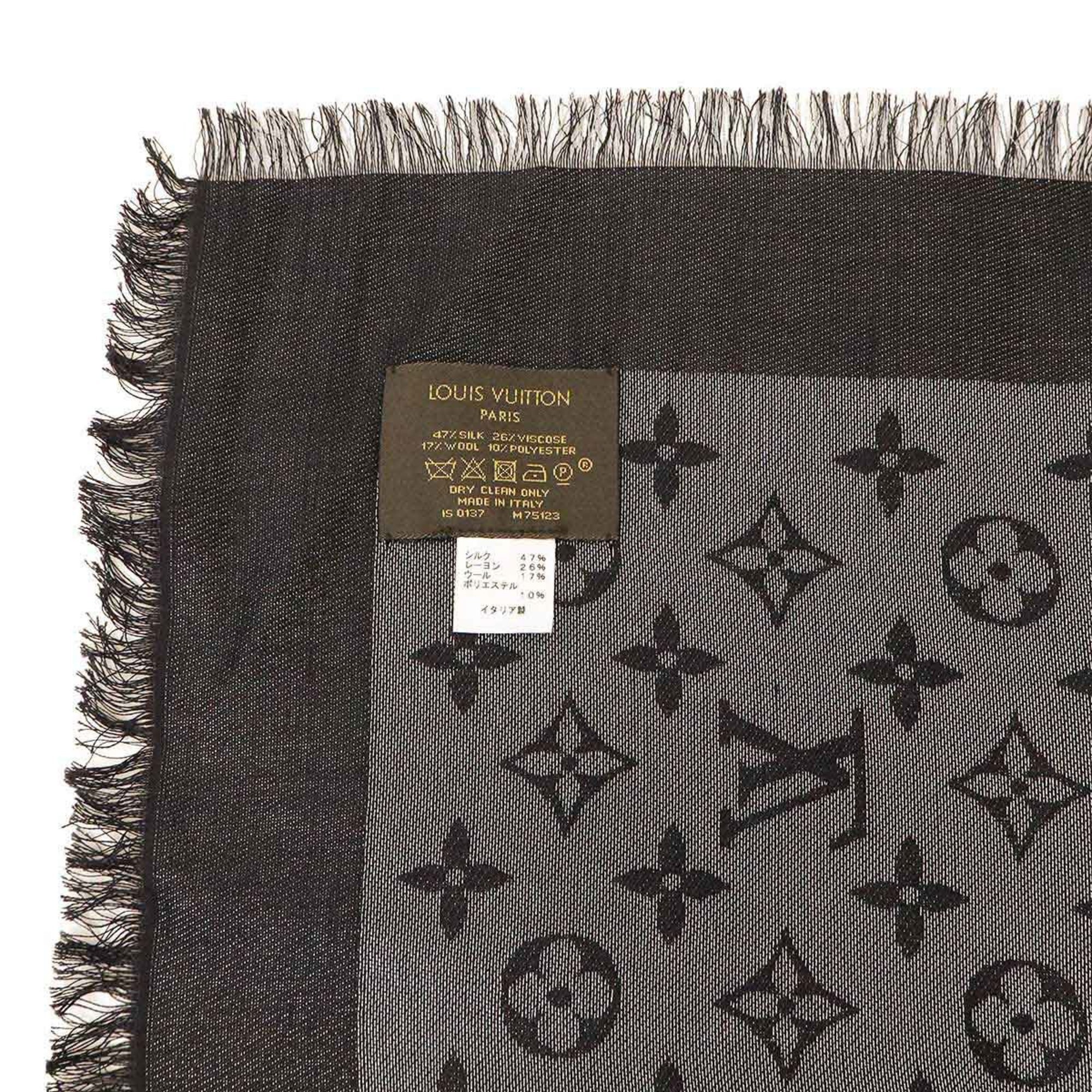 LOUIS VUITTON Louis Vuitton Shawl Monogram Shine Large Stole Silk Rayon Wool Noir M75123