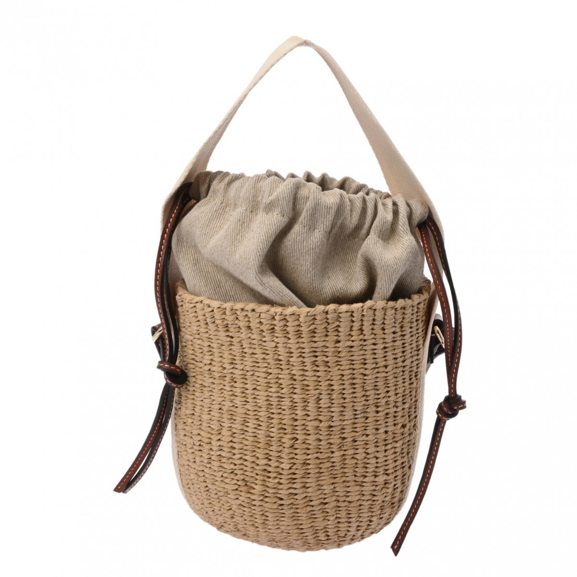 Chloe Woody Small Basket Beige/Brown CHC22SS381 Women's Paper Linen Bag