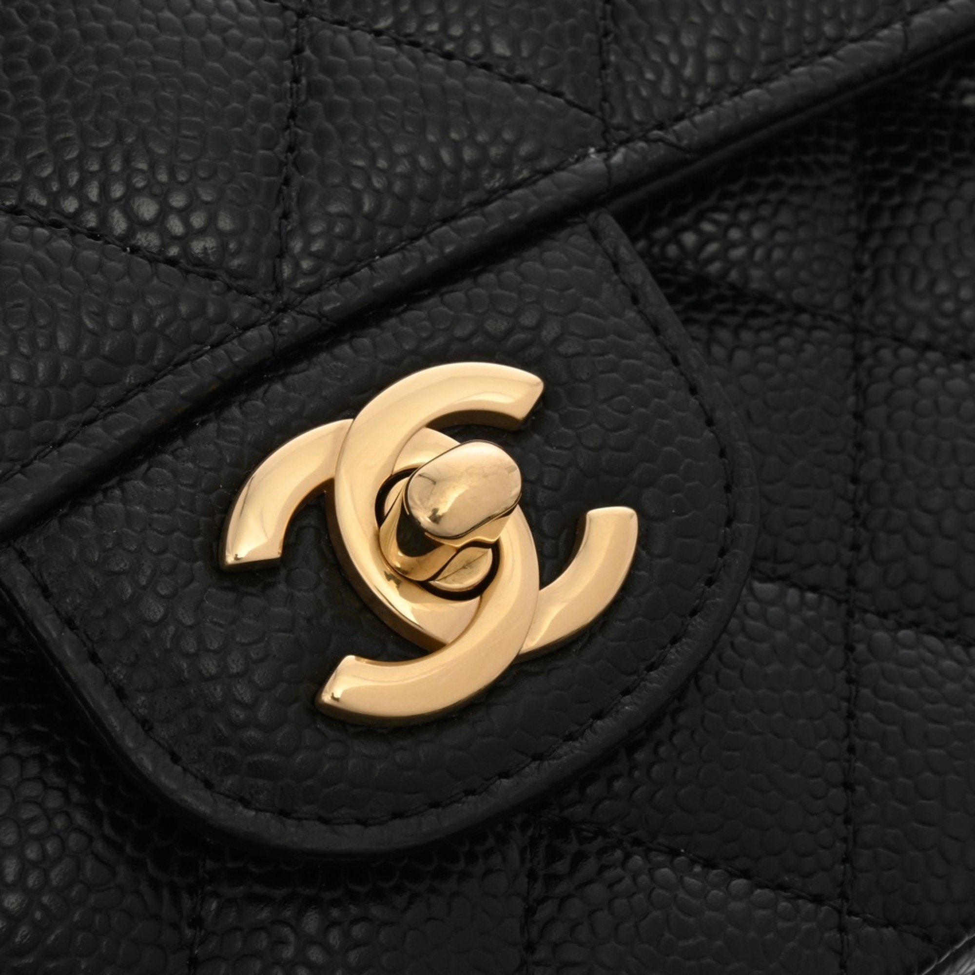 CHANEL Chanel Matelasse Chain Shoulder Double Flap 25cm Black A01112 Women's Caviar Skin Bag