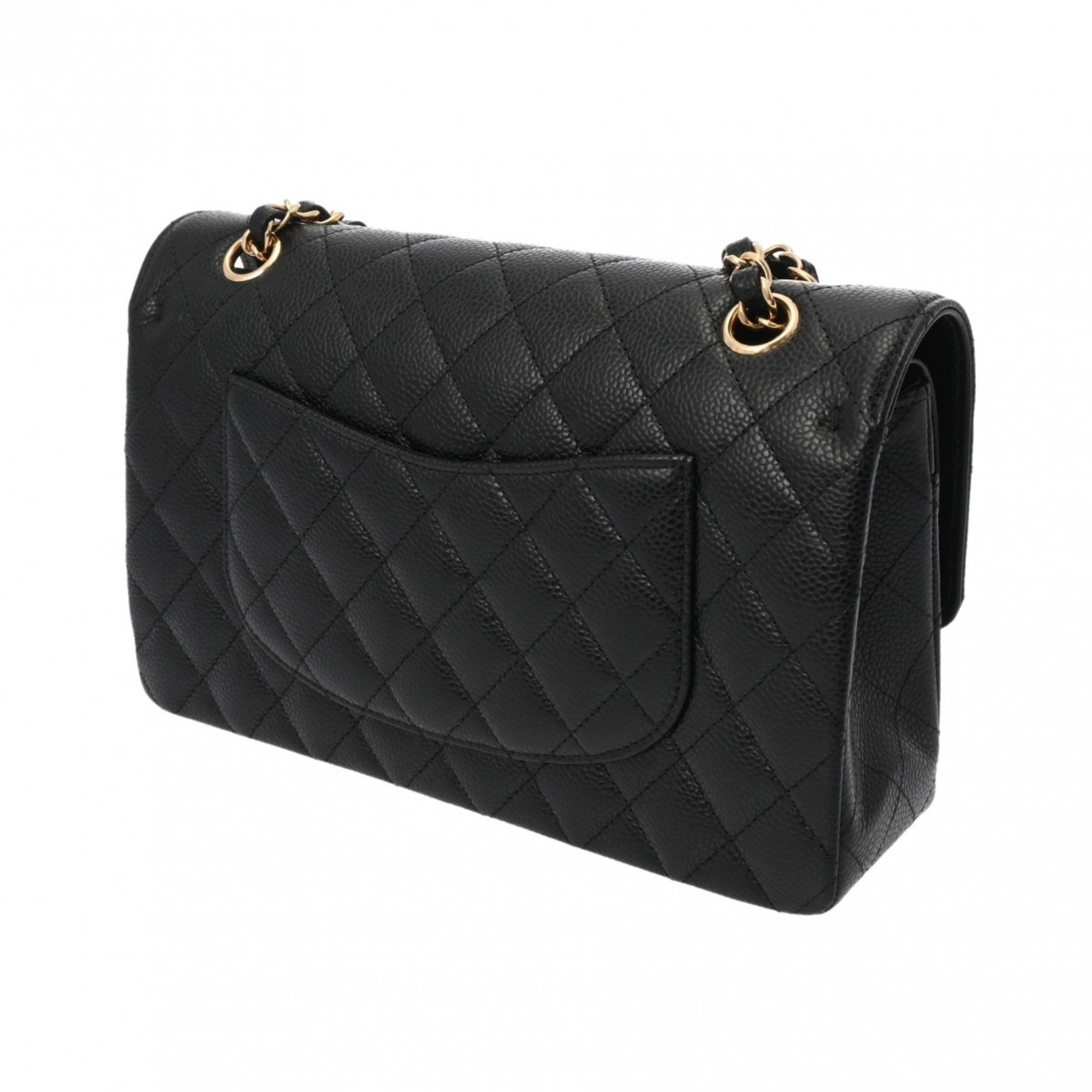 CHANEL Chanel Matelasse Chain Shoulder Double Flap 25cm Black A01112 Women's Caviar Skin Bag