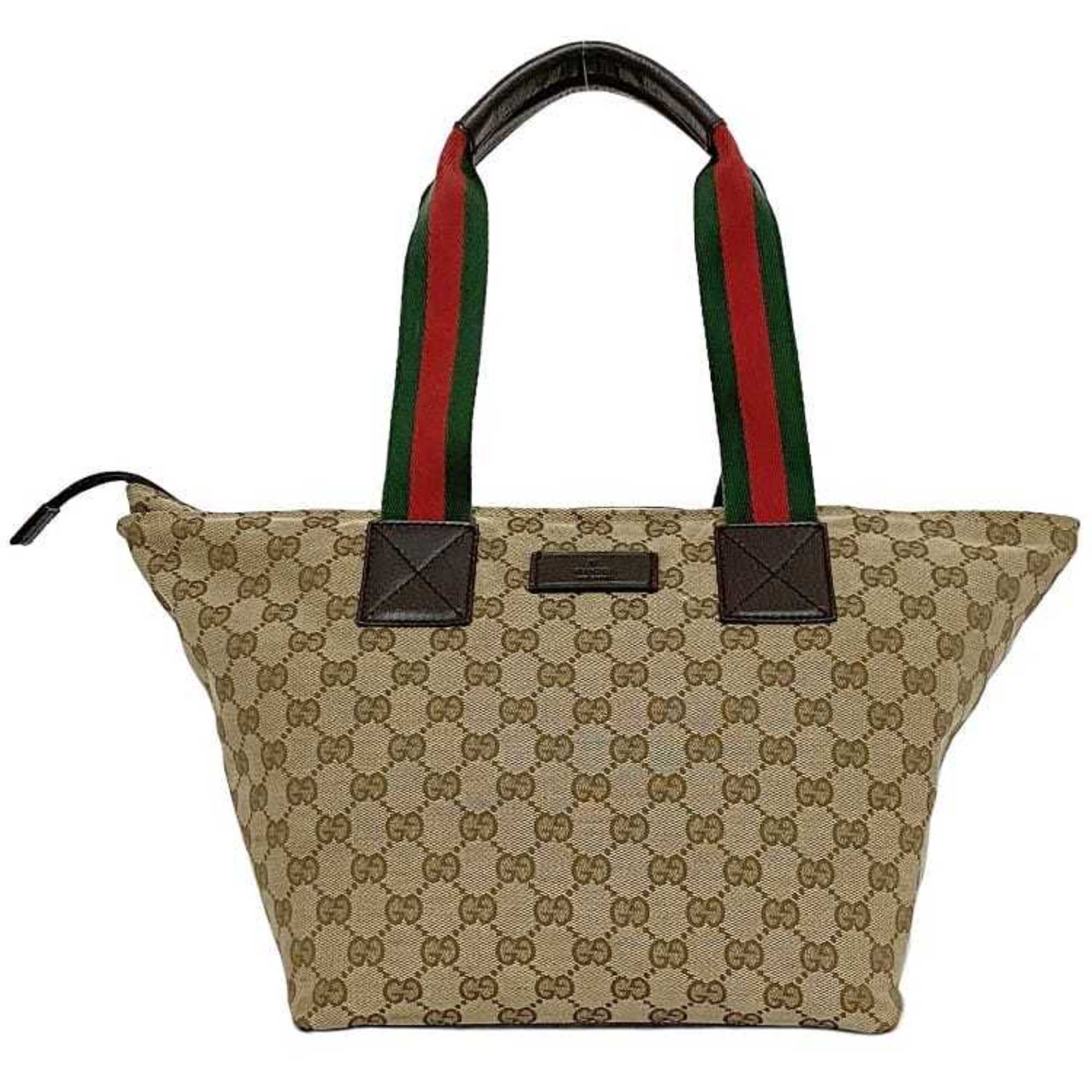 Gucci handbag ec-21006 beige brown sherry 131230 canvas leather GUCCI tote bag GG stripe green red