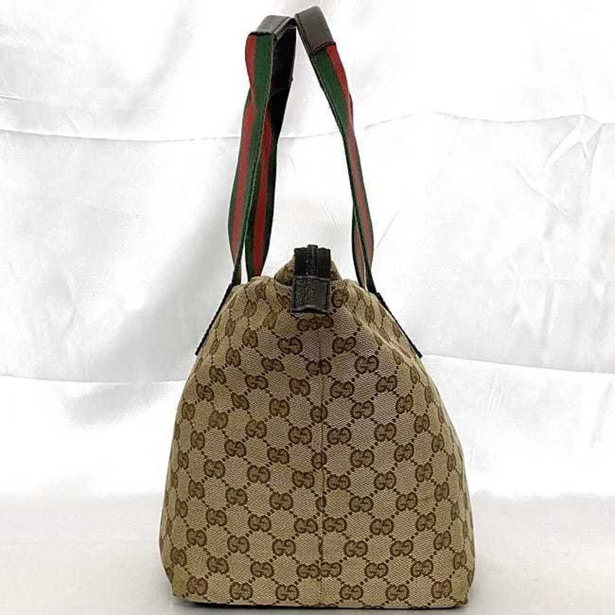 Gucci handbag ec-21006 beige brown sherry 131230 canvas leather GUCCI tote bag GG stripe green red