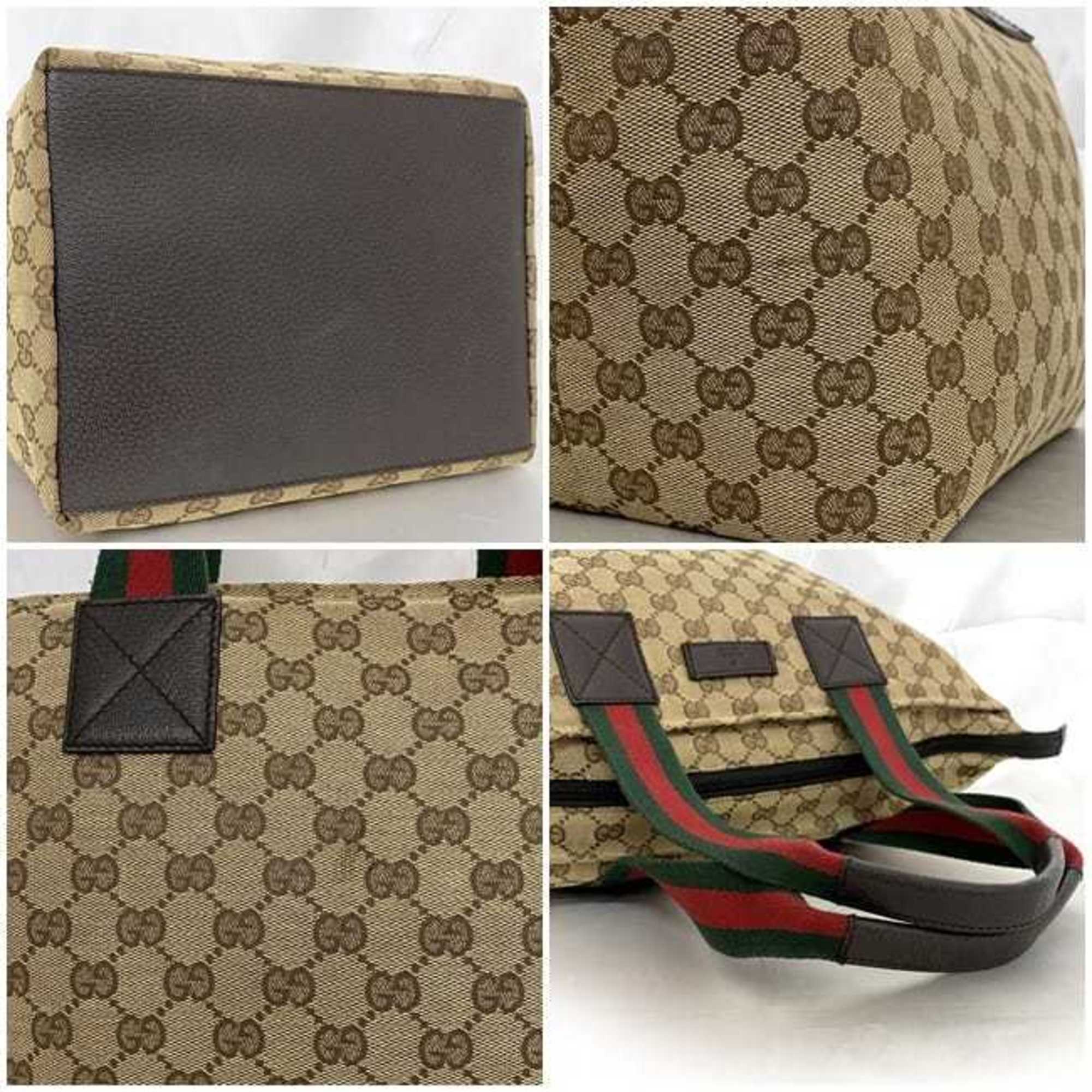 Gucci handbag ec-21006 beige brown sherry 131230 canvas leather GUCCI tote bag GG stripe green red