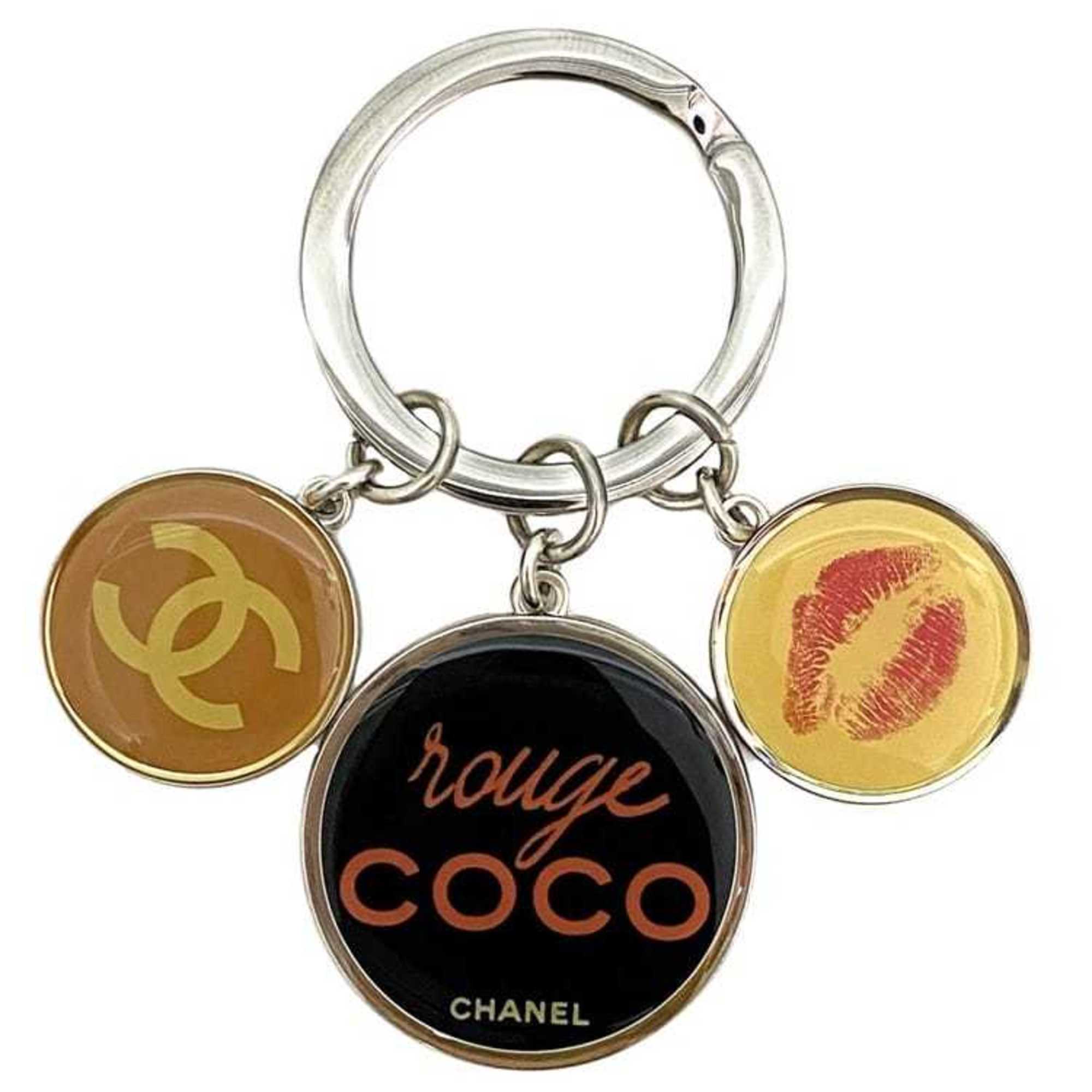 Chanel Key Ring ec-21066 Silver Black Yellow Coco Mark Metal CHANEL COCO Lip Charm Women's Accessory Keychain