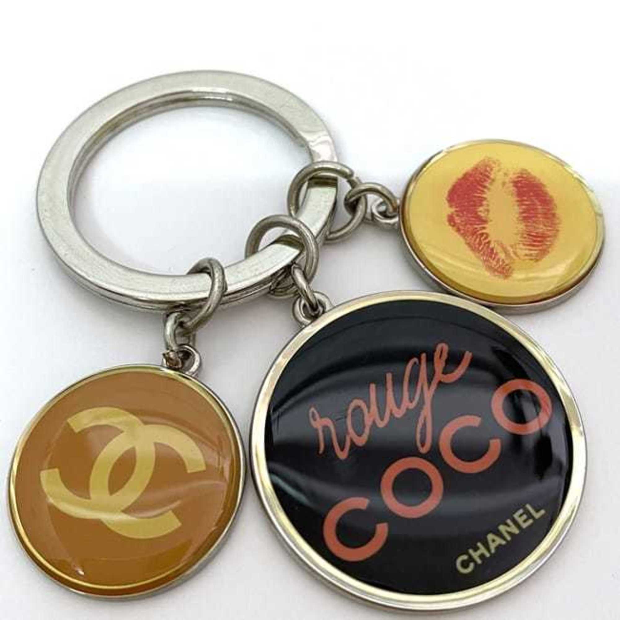 Chanel Key Ring ec-21066 Silver Black Yellow Coco Mark Metal CHANEL COCO Lip Charm Women's Accessory Keychain