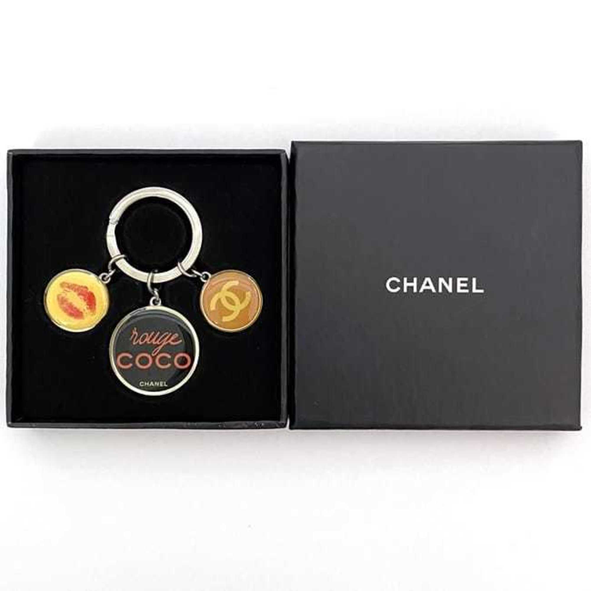 Chanel Key Ring ec-21066 Silver Black Yellow Coco Mark Metal CHANEL COCO Lip Charm Women's Accessory Keychain