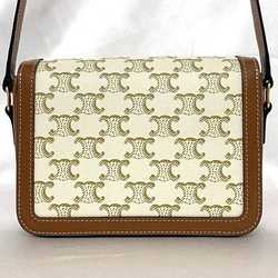 Celine Shoulder Bag f-21151 White Brown Triomphe 188882 Flap PVC Leather CELINE Women's Compact