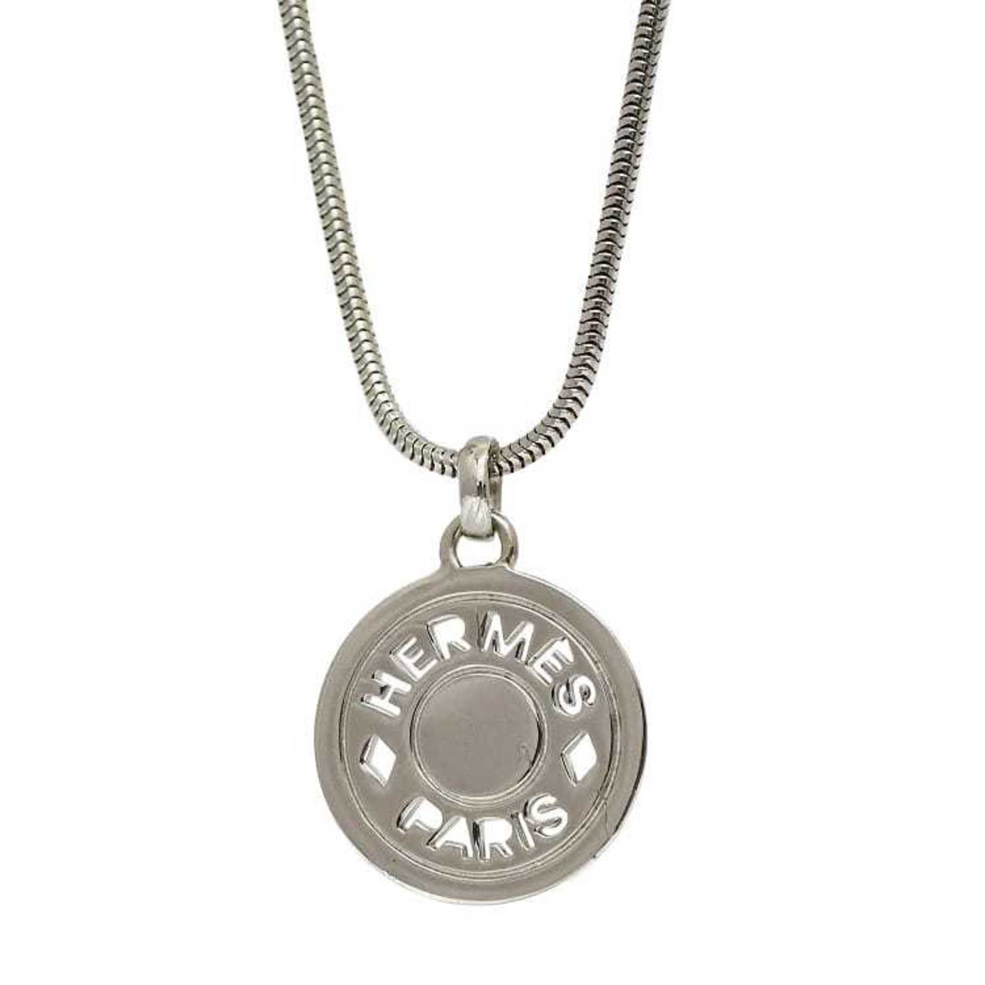 Hermes Necklace ec-21088 Silver Serie Metal HERMES Plate Coin Omega Chain Women's Men's 60cm Choker Top Motif