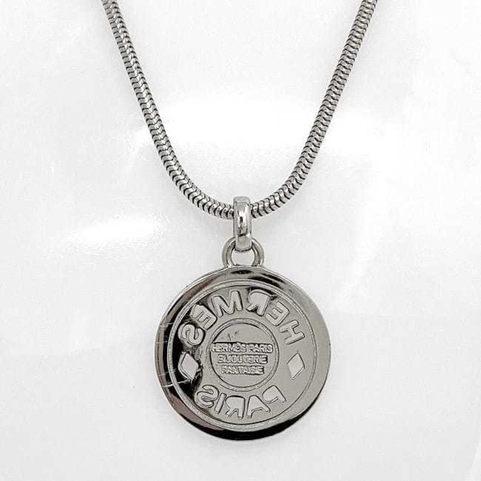 Hermes Necklace ec-21088 Silver Serie Metal HERMES Plate Coin Omega Chain Women's Men's 60cm Choker Top Motif