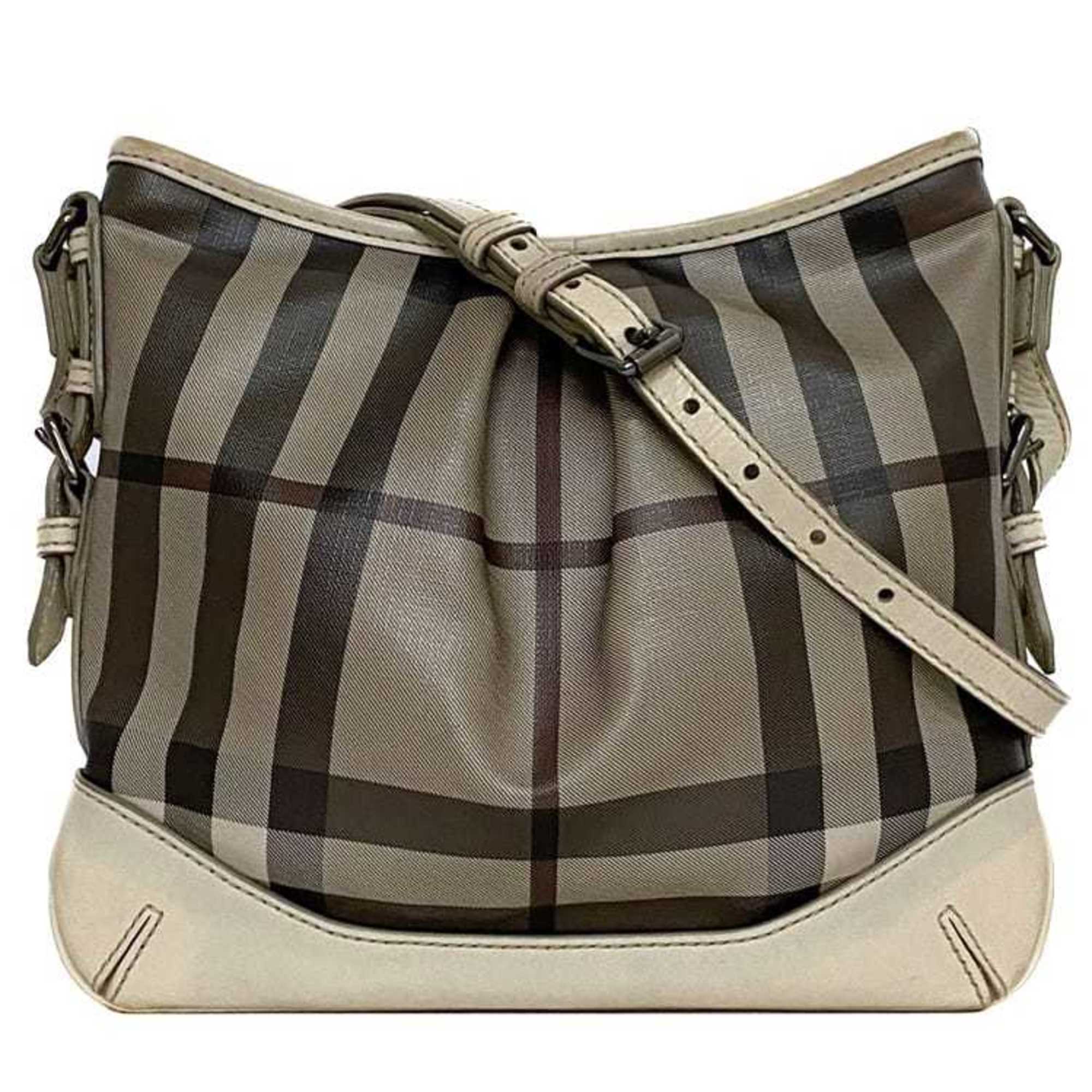 Burberry Shoulder Bag ec-21007 Beige Gray Check Pattern 3690443 PVC Leather BURBERRY Crossbody Women's