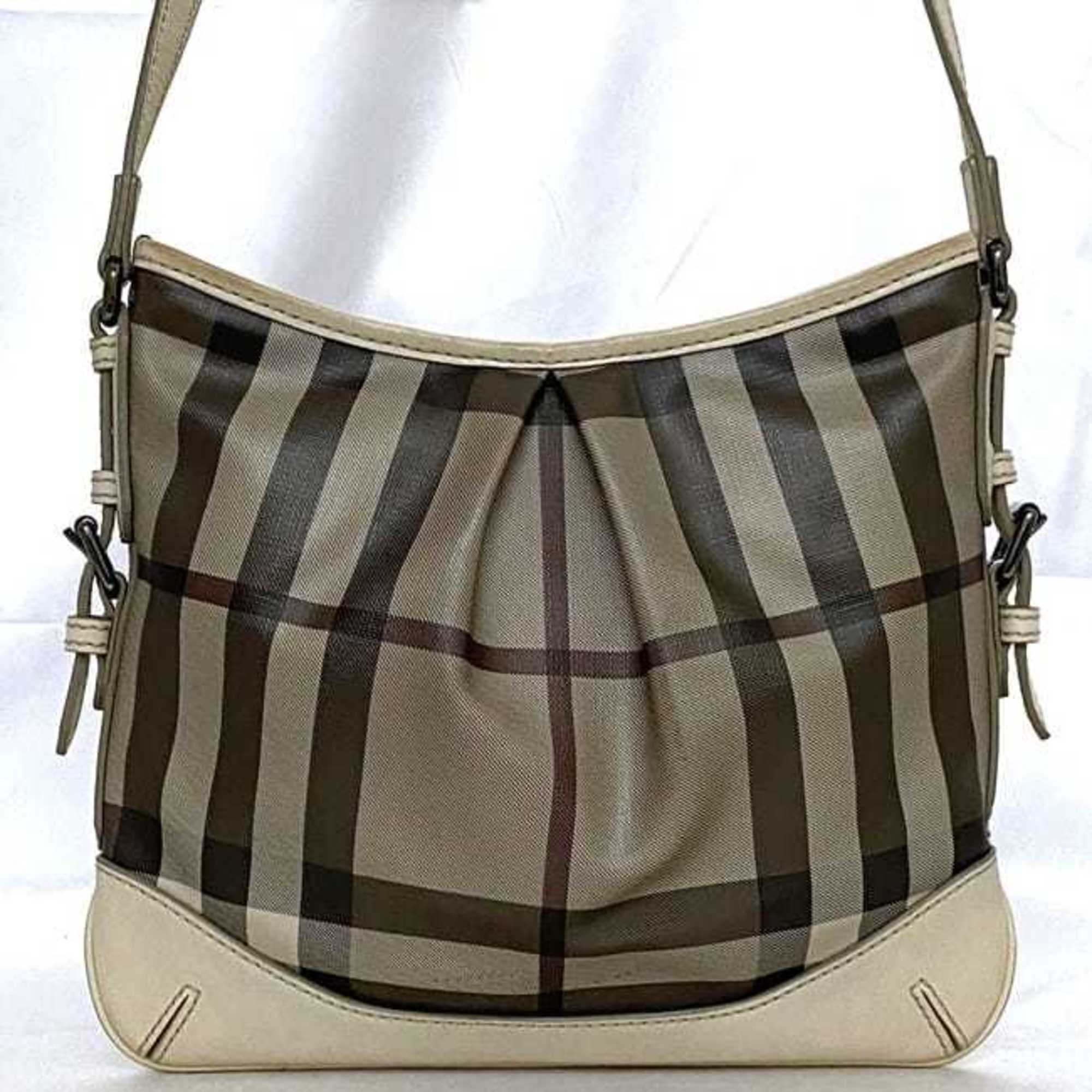 Burberry Shoulder Bag ec-21007 Beige Gray Check Pattern 3690443 PVC Leather BURBERRY Crossbody Women's