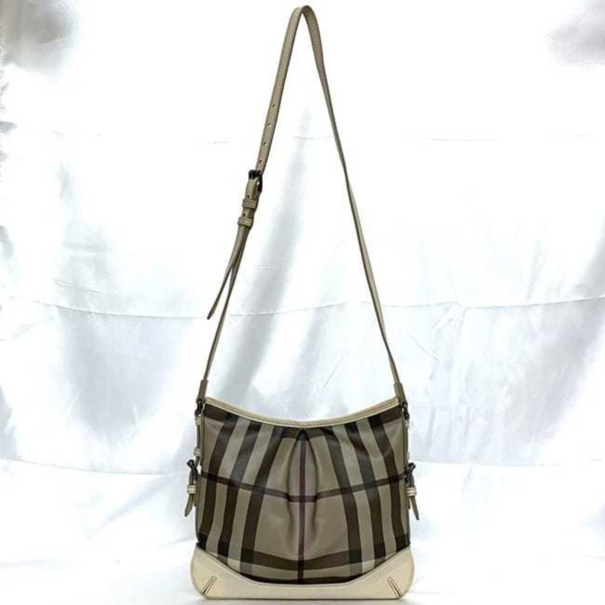 Burberry Shoulder Bag ec-21007 Beige Gray Check Pattern 3690443 PVC Leather BURBERRY Crossbody Women's