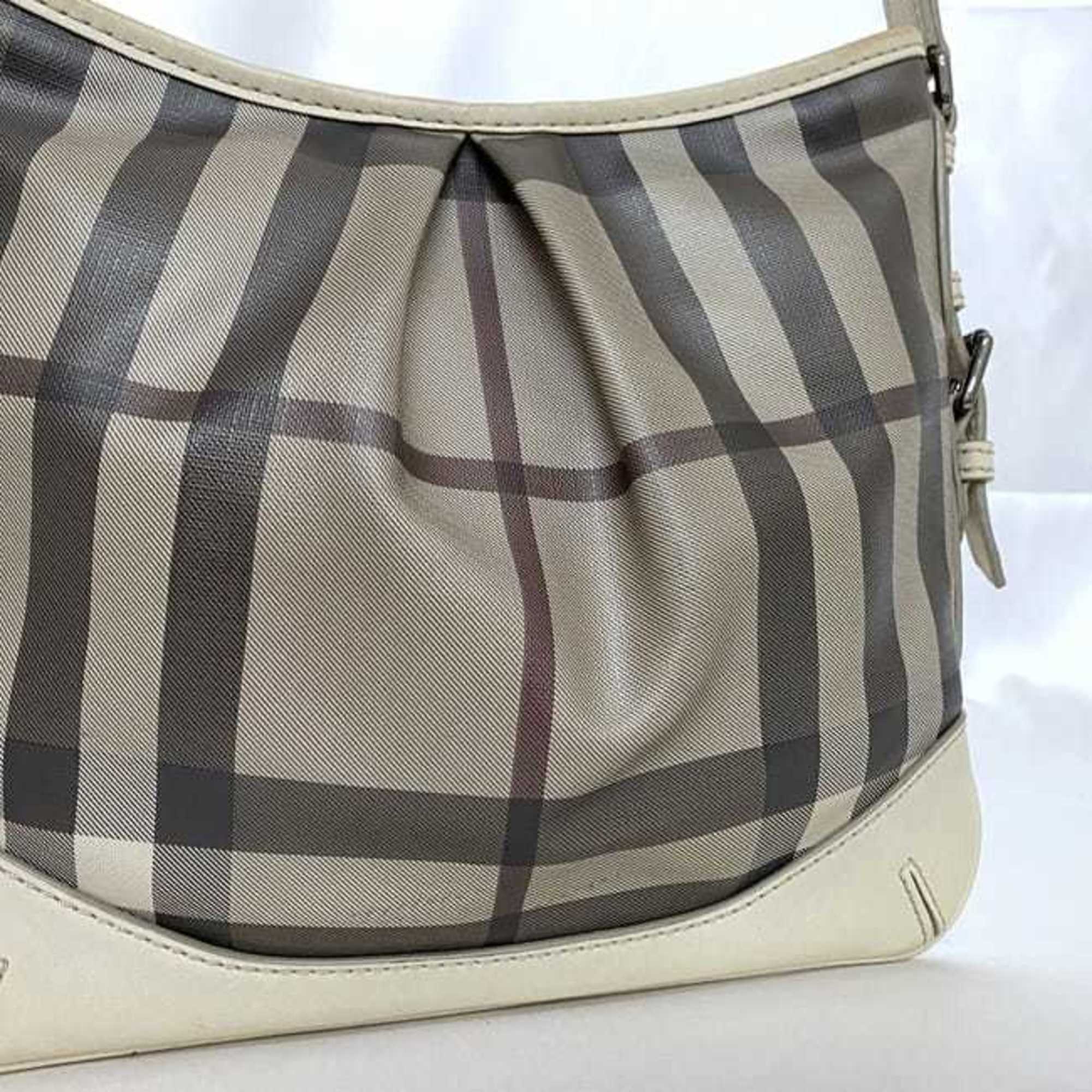 Burberry Shoulder Bag ec-21007 Beige Gray Check Pattern 3690443 PVC Leather BURBERRY Crossbody Women's