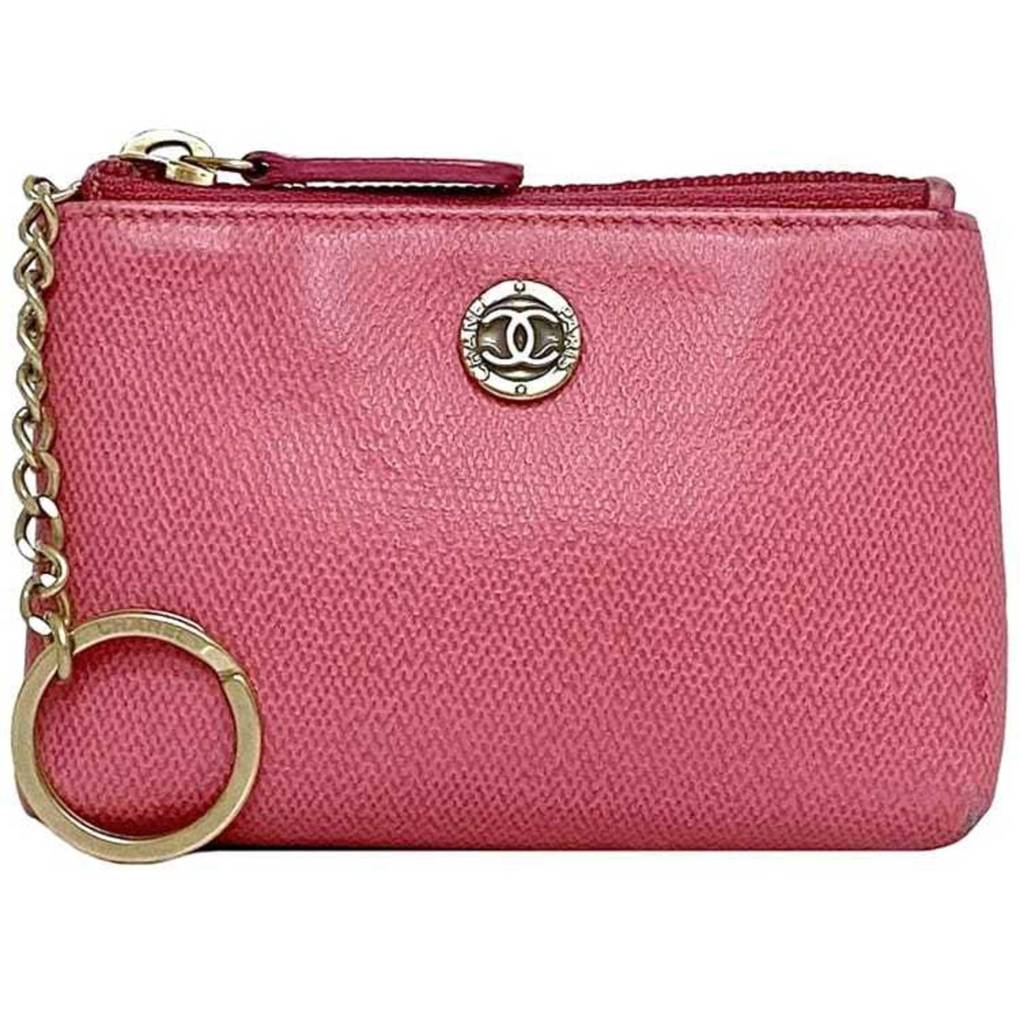 Chanel pouch ec-21113 pink coco button mark leather 14376991 CHANEL coin purse case ladies small item compact