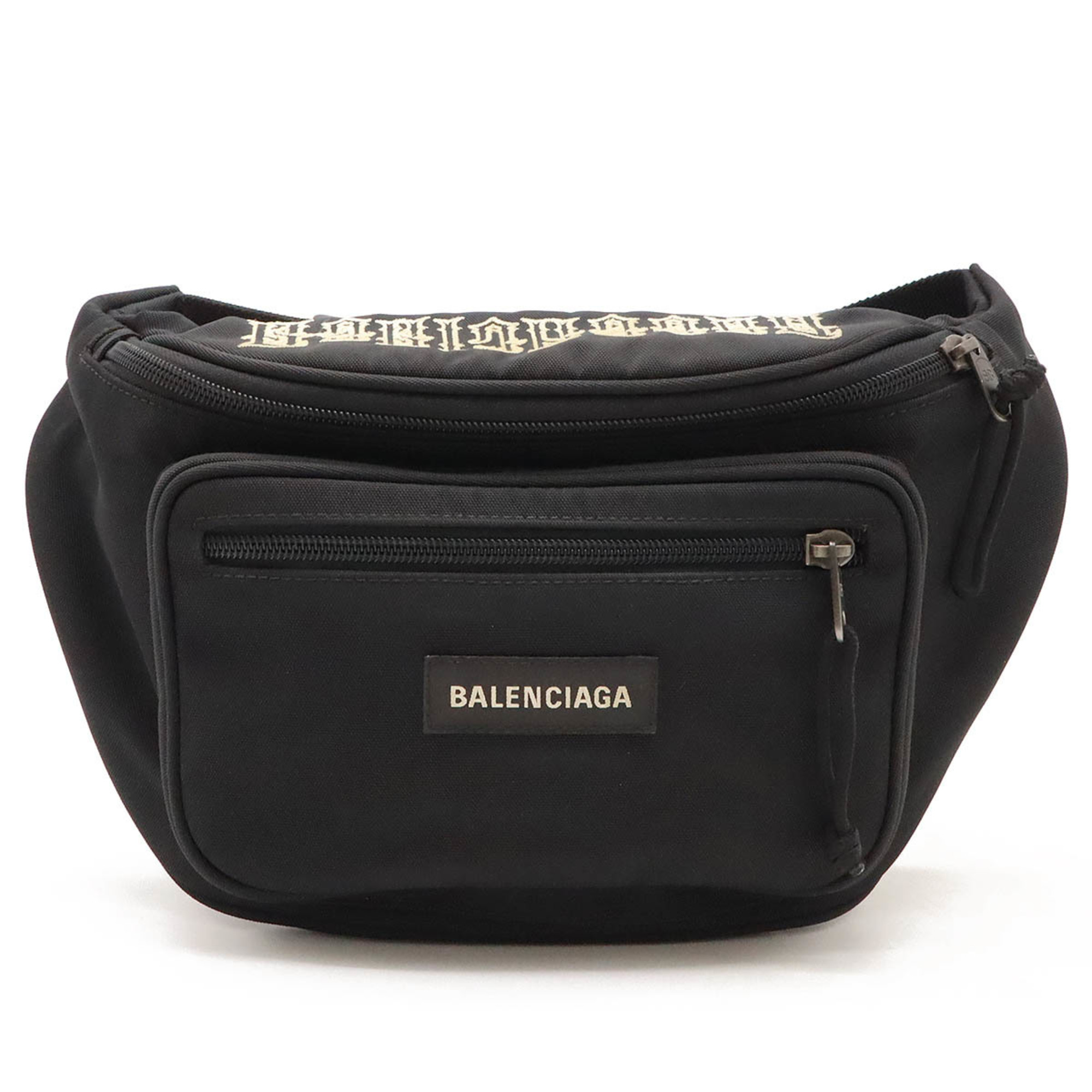 BALENCIAGA Tattoo Belt Bag, Waist Pouch, Body Hip Embroidered Nylon Canvas, Black, 482389