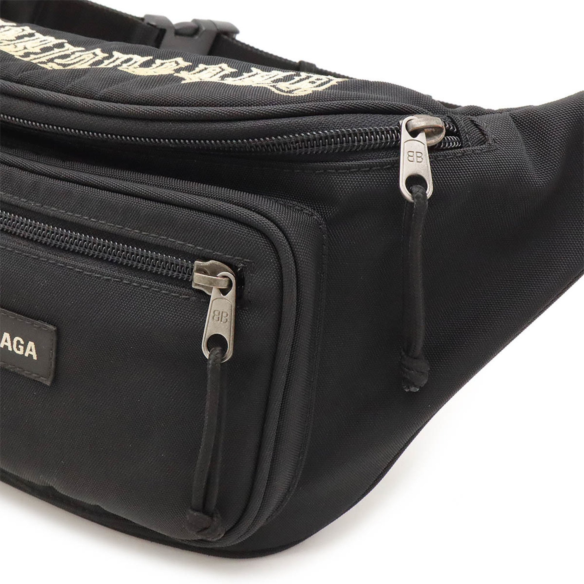 BALENCIAGA Tattoo Belt Bag, Waist Pouch, Body Hip Embroidered Nylon Canvas, Black, 482389