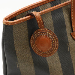 FENDI Pecan Stripe Tote Bag Shoulder Leather PVC Khaki Brown Black 13586