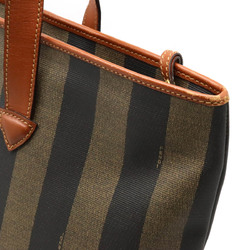 FENDI Pecan Stripe Tote Bag Shoulder Leather PVC Khaki Brown Black 13586