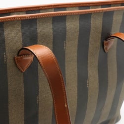 FENDI Pecan Stripe Tote Bag Shoulder Leather PVC Khaki Brown Black 13586