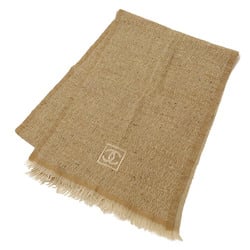 CHANEL Chanel Sport Coco Mark Scarf Shawl Stole 74% Wool 17% Cashmere 9% Silk Beige