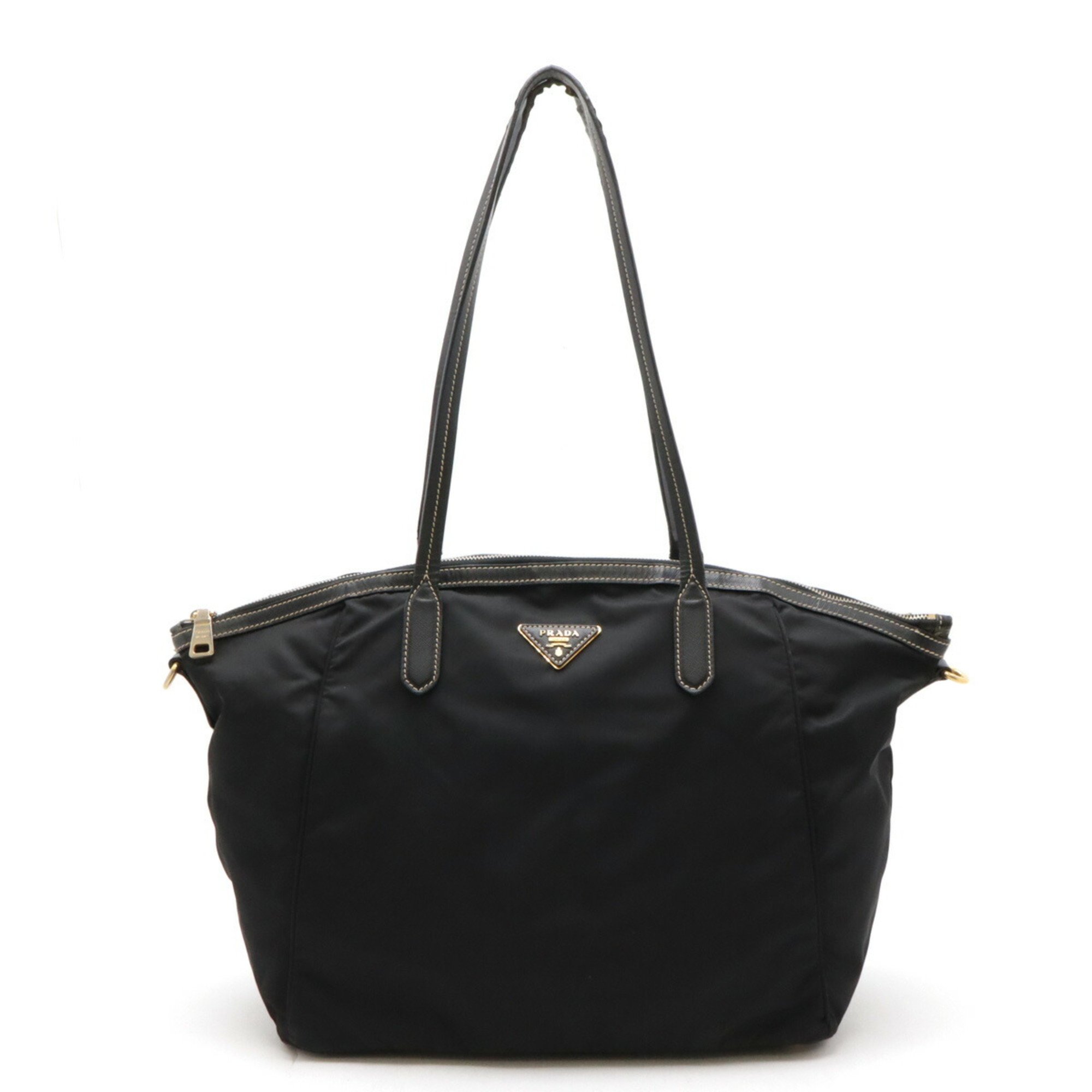 PRADA Prada Tote Bag Shoulder Nylon Leather NERO Black BR4664