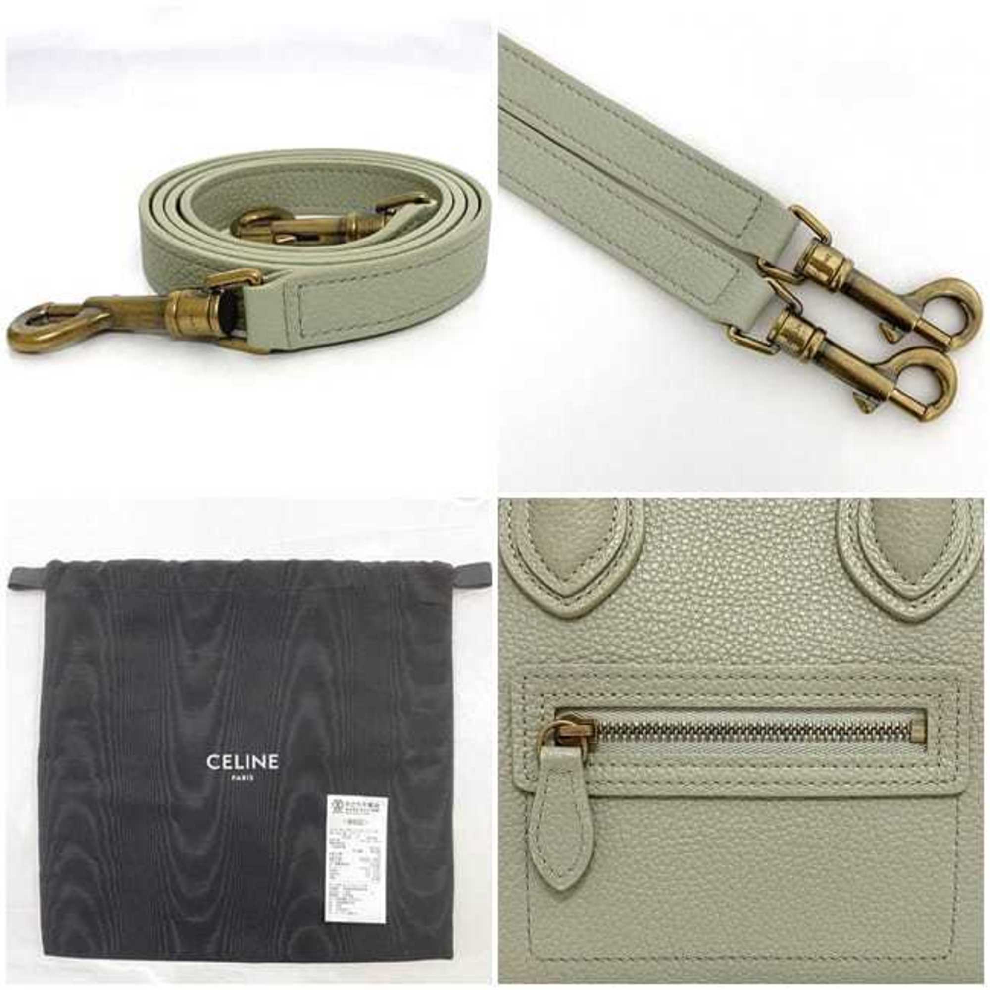 Celine 2-way shoulder bag luggage nano shopper f-21150 light green leather drummed calf CELINE self-supporting women's compact