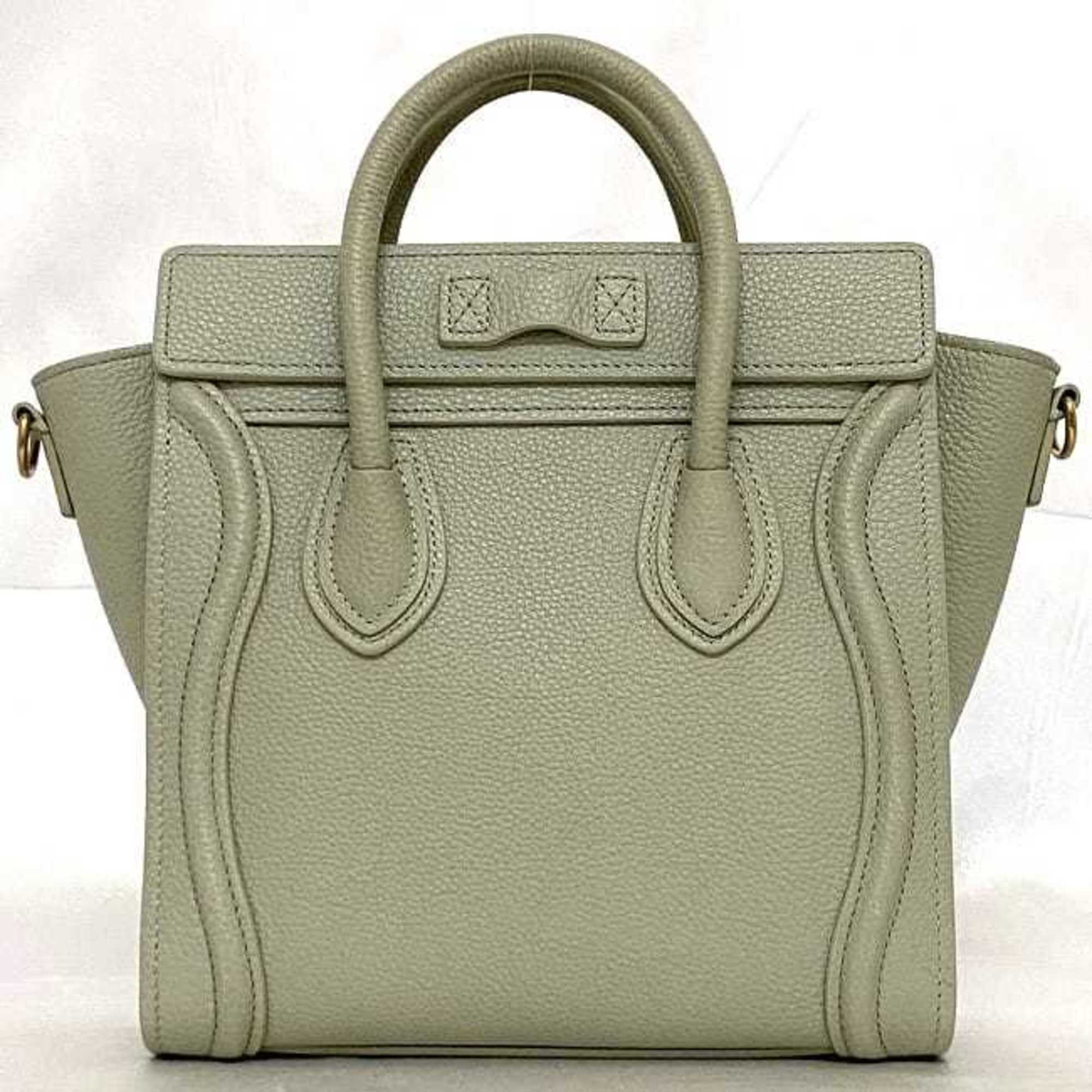 Celine 2-way shoulder bag luggage nano shopper f-21150 light green leather drummed calf CELINE self-supporting women's compact