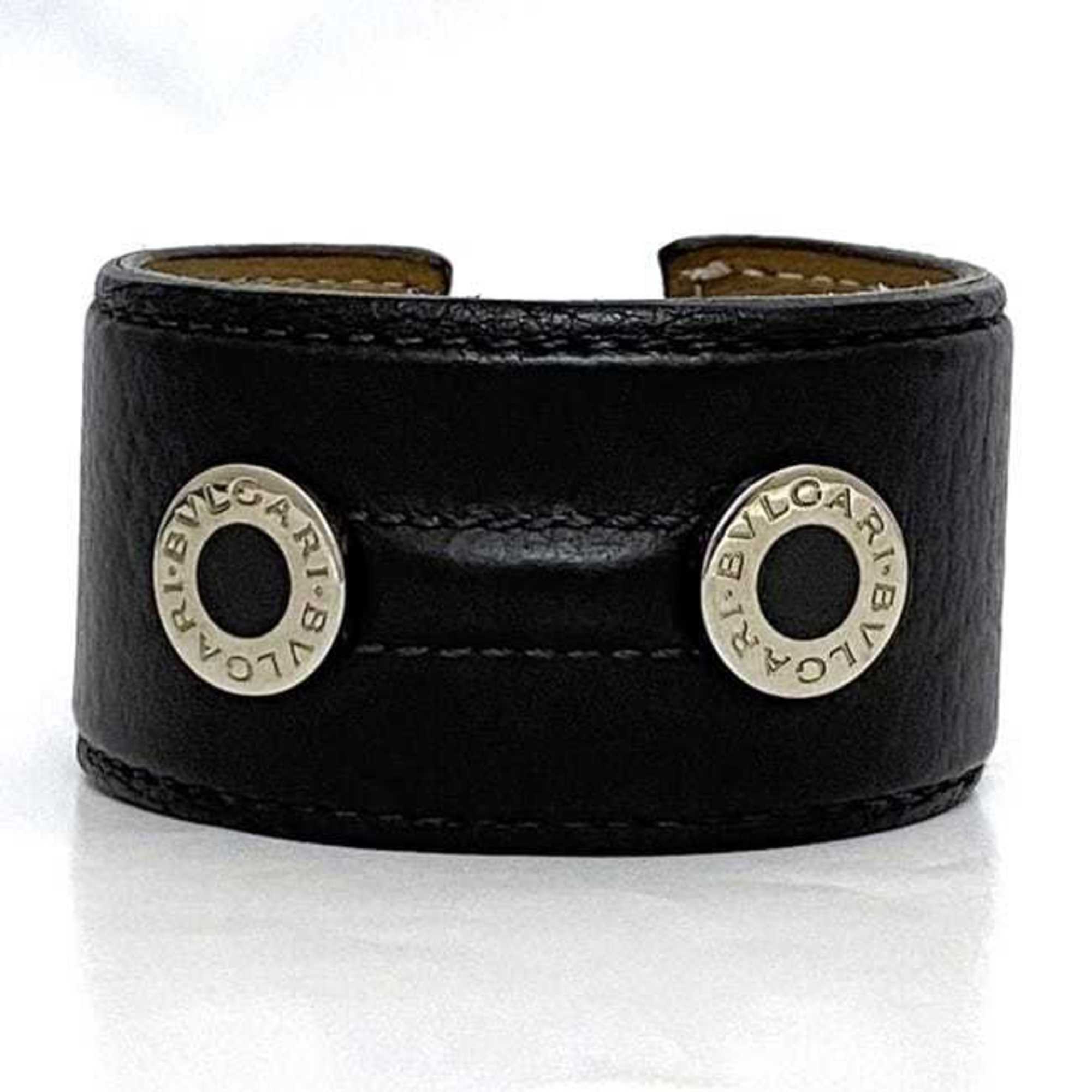 Bvlgari Bangle ec-21047 Black Leather BVLGARI Coil Women's