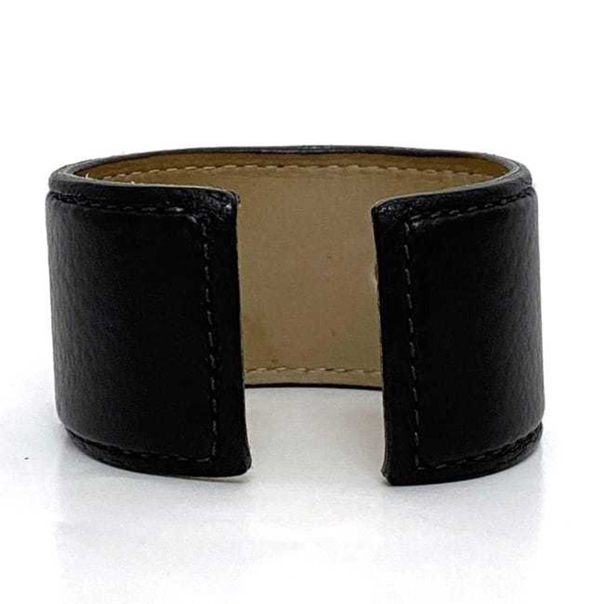 Bvlgari Bangle ec-21047 Black Leather BVLGARI Coil Women's