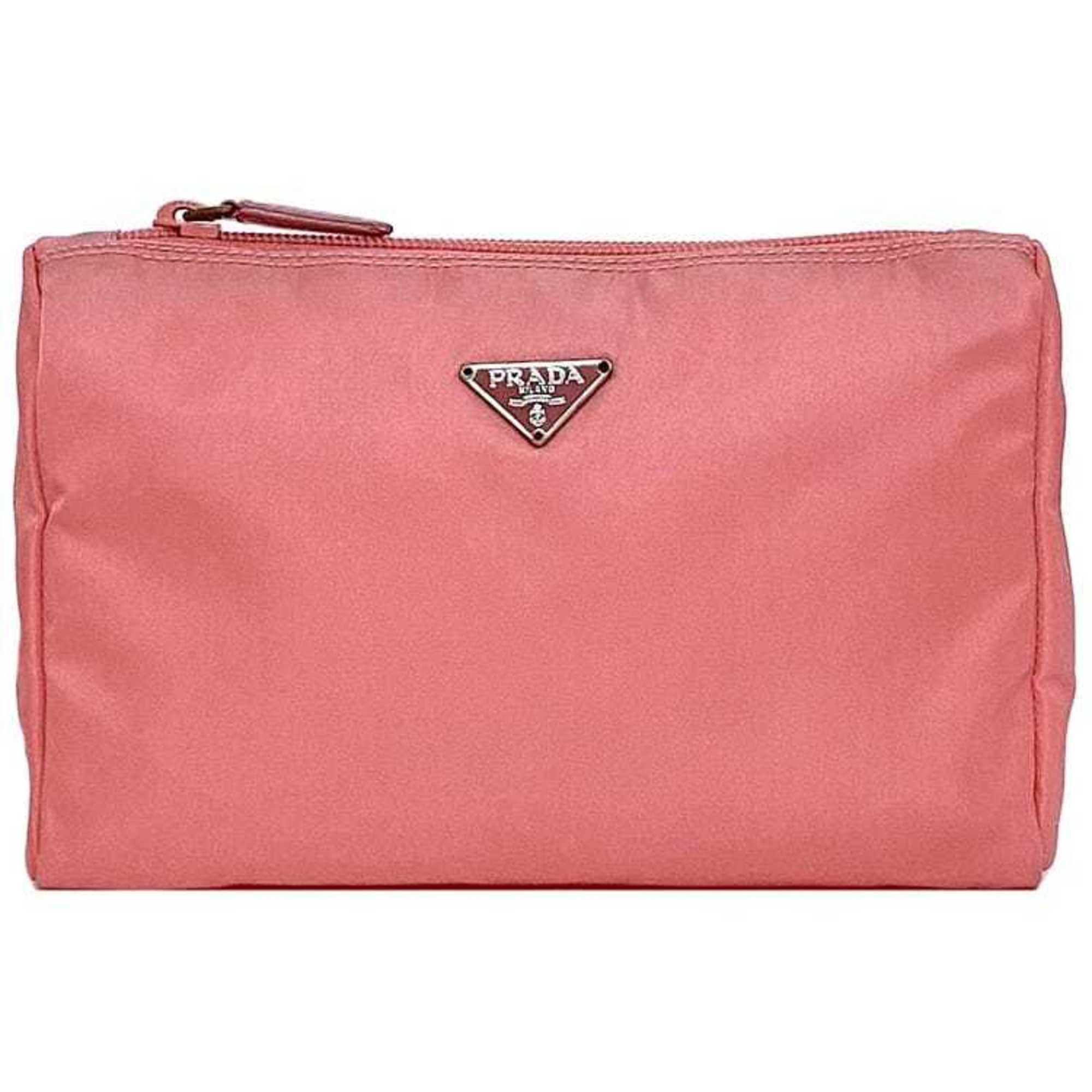 Prada Pouch ec-21110 Pink Tessuto MV11 Nylon 8 PRADA Triangle Plate Ladies Compact Case