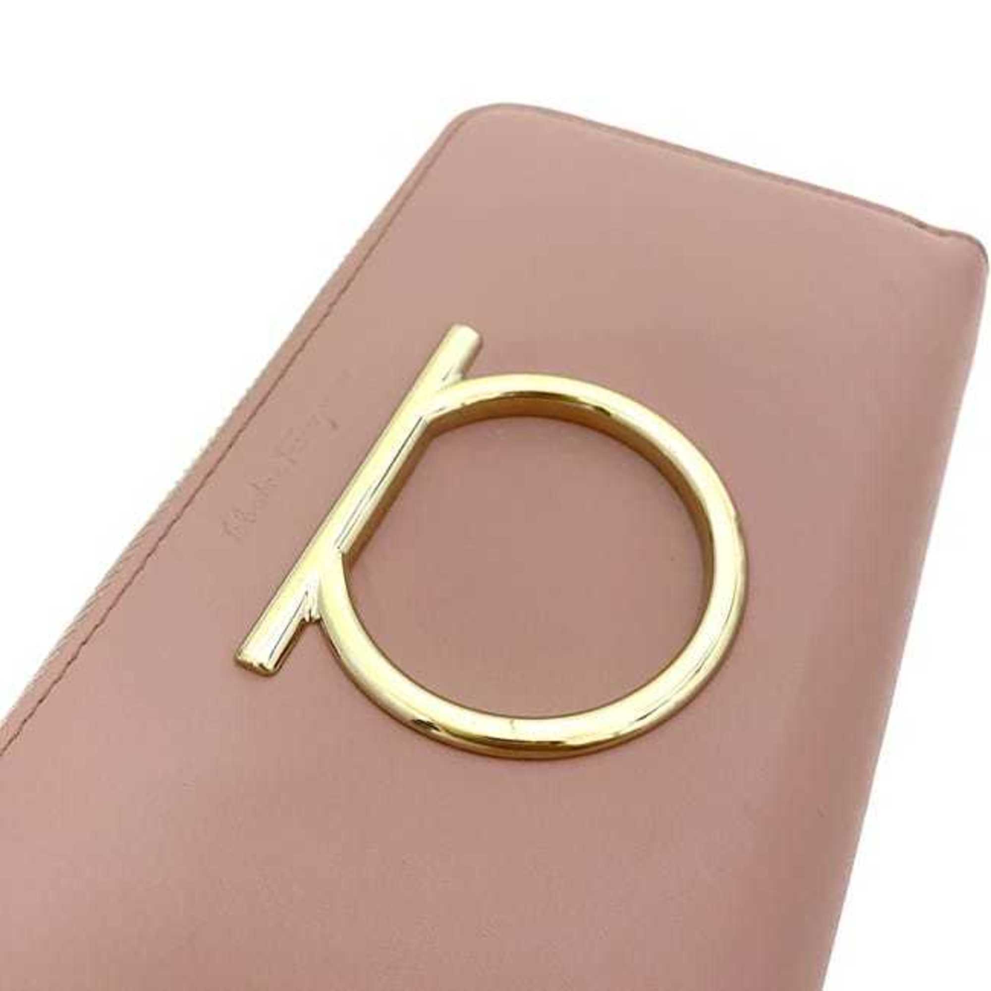 Salvatore Ferragamo Round Long Wallet ec-21064 Pink Gancini Leather Women's