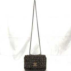 Chanel 2-way chain shoulder bag f-21148 brown grey matelasse tweed wood 26 series CHANEL handle wooden coco mark turn lock single flap compact