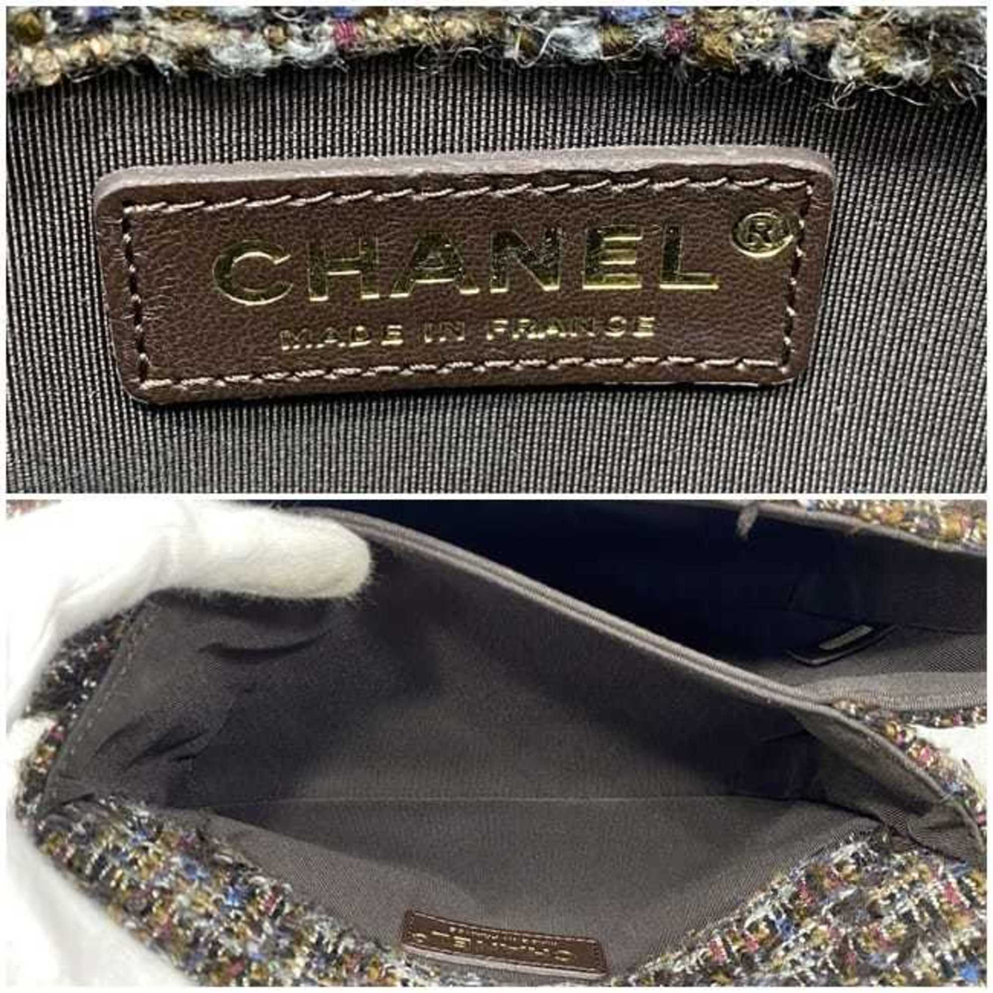 Chanel 2-way chain shoulder bag f-21148 brown grey matelasse tweed wood 26 series CHANEL handle wooden coco mark turn lock single flap compact