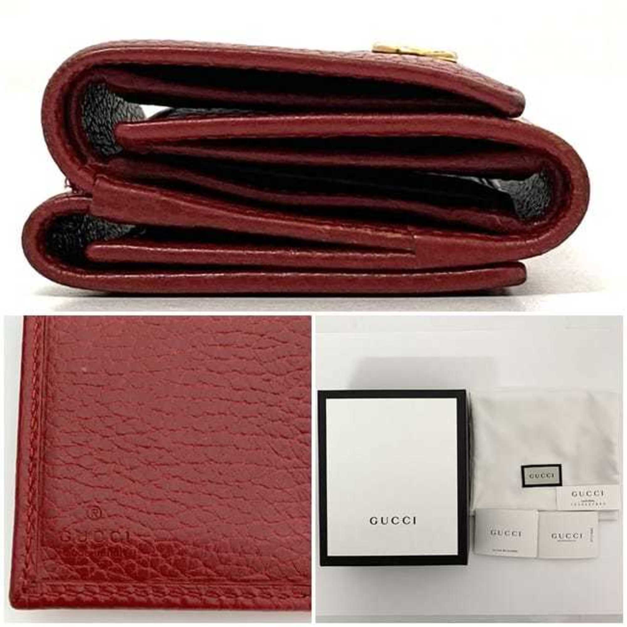 Gucci Tri-fold Wallet ec-21063 Red Marmont 474746 GG Grain Leather GUCCI Compact Women's