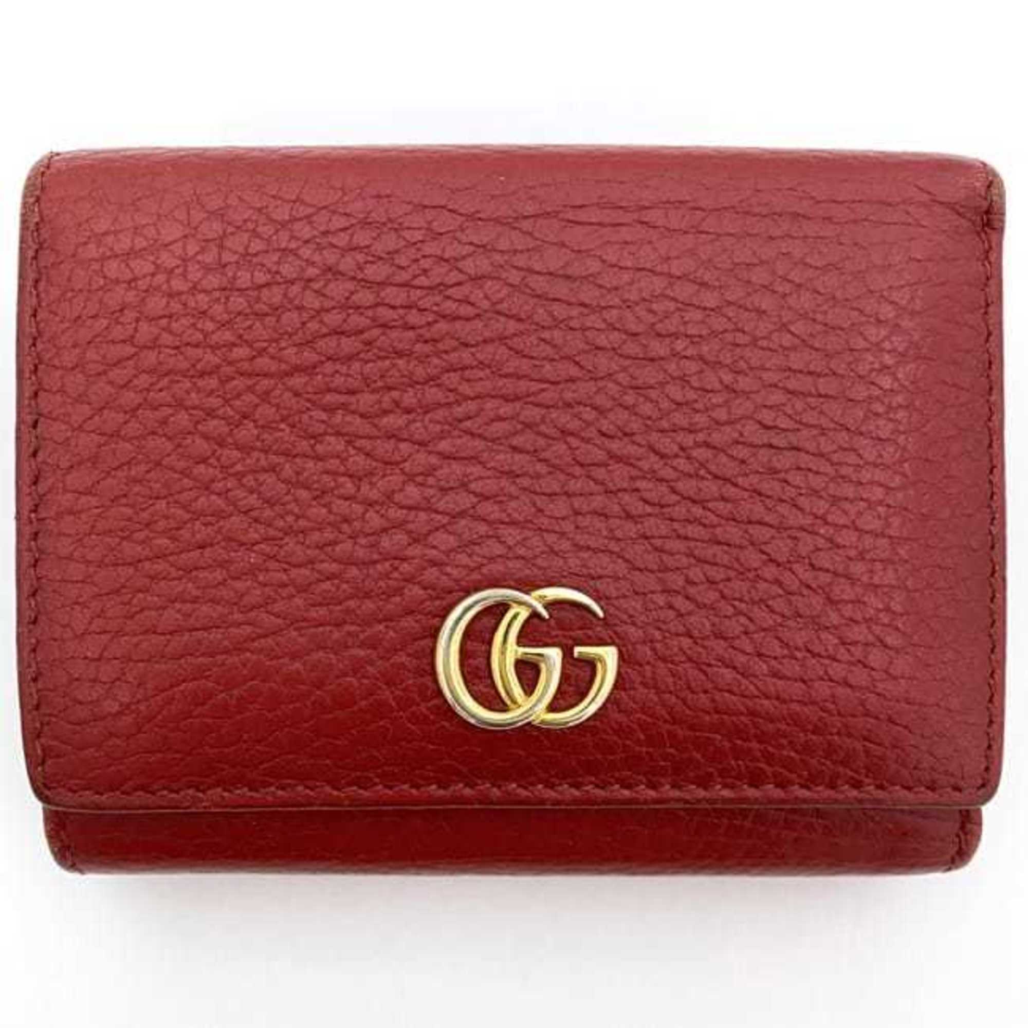 Gucci Tri-fold Wallet ec-21063 Red Marmont 474746 GG Grain Leather GUCCI Compact Women's