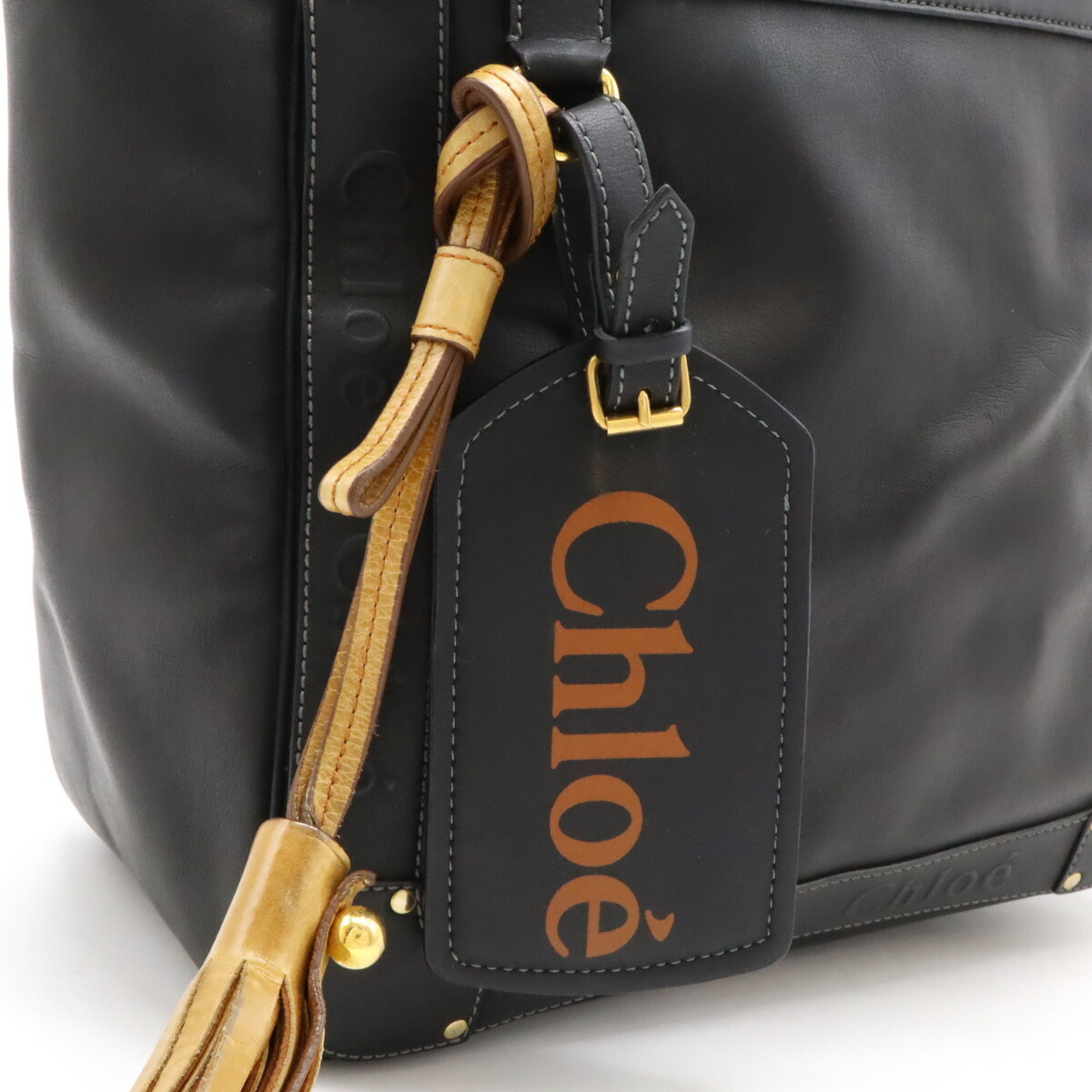 Chloé Chloe Eden Tote Bag Shoulder Tassel Charm Leather Black