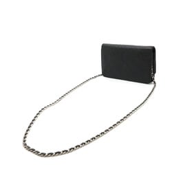 CHANEL Camellia Chain Wallet Shoulder Bag Pochette Lambskin Leather Black 7421