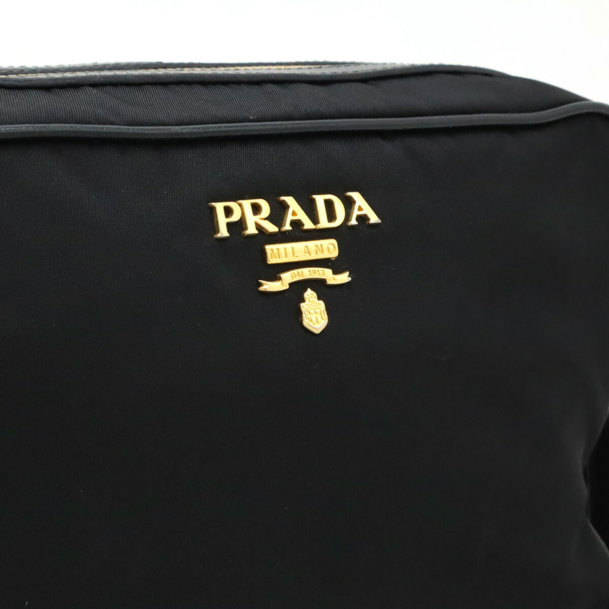 PRADA Prada Shoulder Bag Pochette Pouch Clutch Nylon Leather NERO Black 1BH089