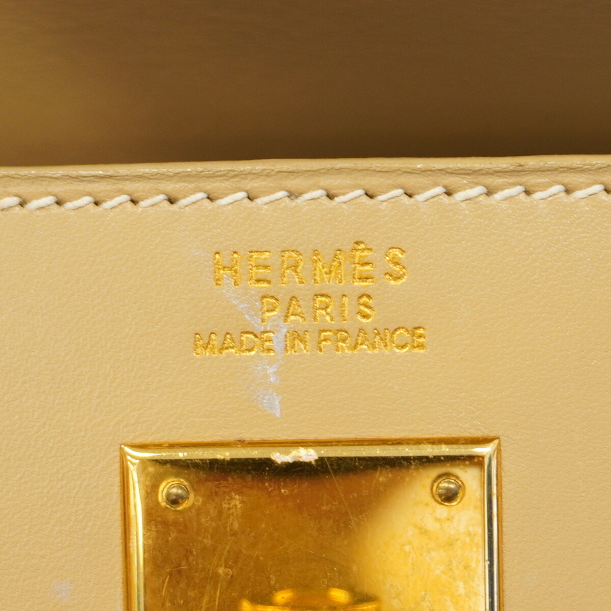 Hermes handbag Kelly 32 〇Z engraved box calf beige ladies