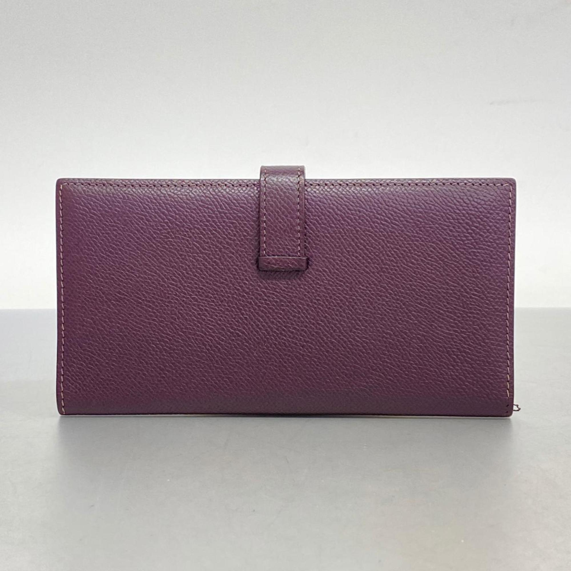 Hermes Long Wallet Bearn □I Engraved Veau Epsom Leather Raisin Women's