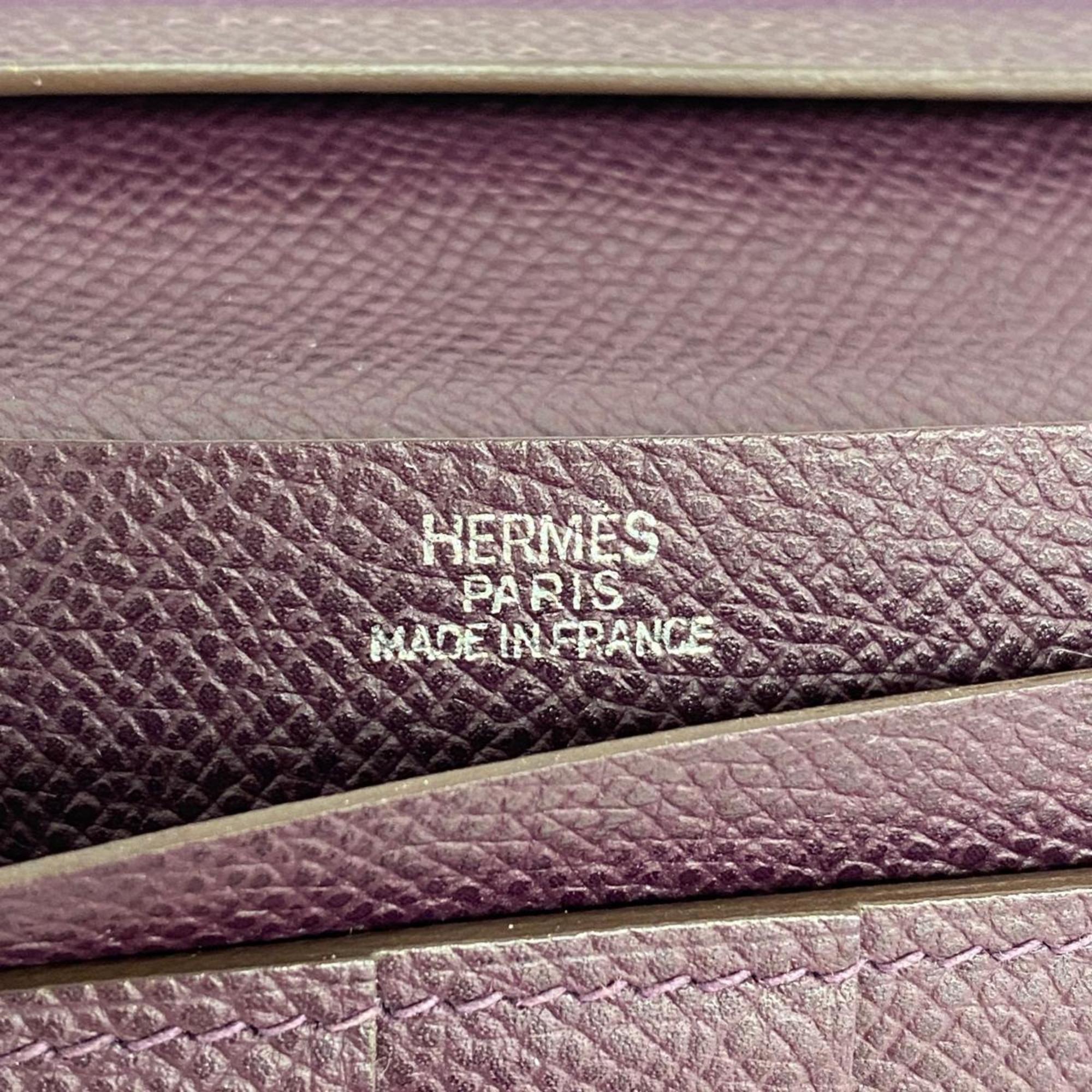 Hermes Long Wallet Bearn □I Engraved Veau Epsom Leather Raisin Women's