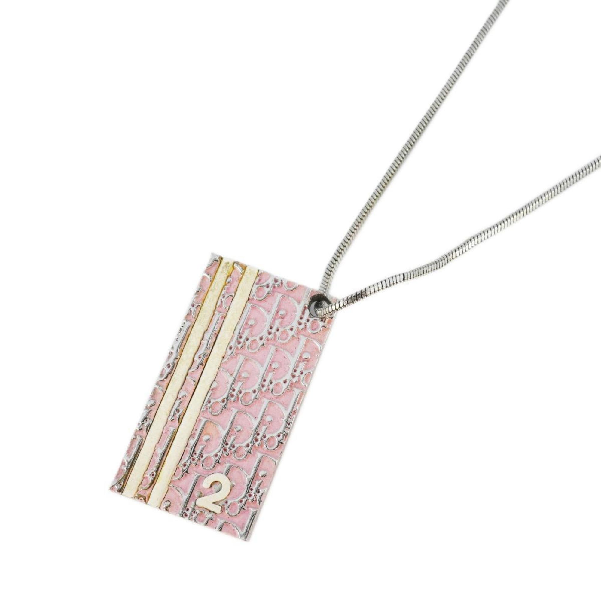 Christian Dior Necklace Trotter Metal Silver Pink Women's