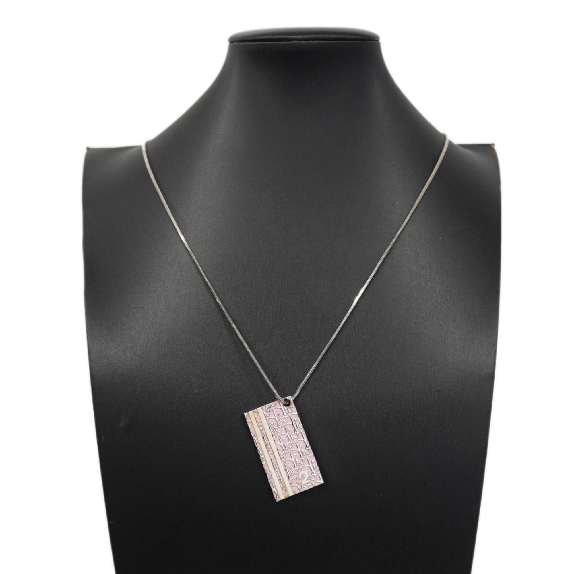 Christian Dior Necklace Trotter Metal Silver Pink Women's