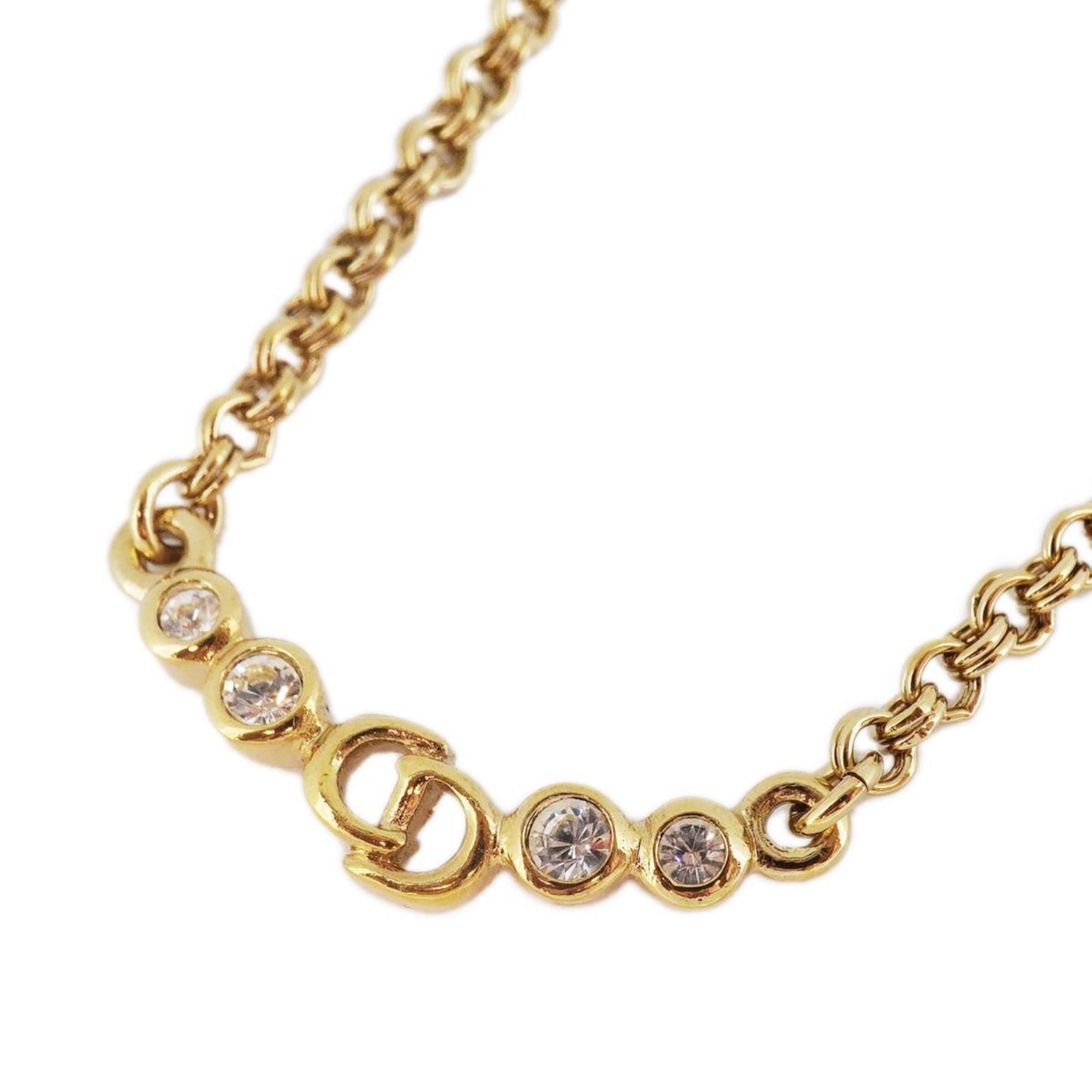 Christian Dior Necklace CD Rhinestone GP Plated Gold Women's